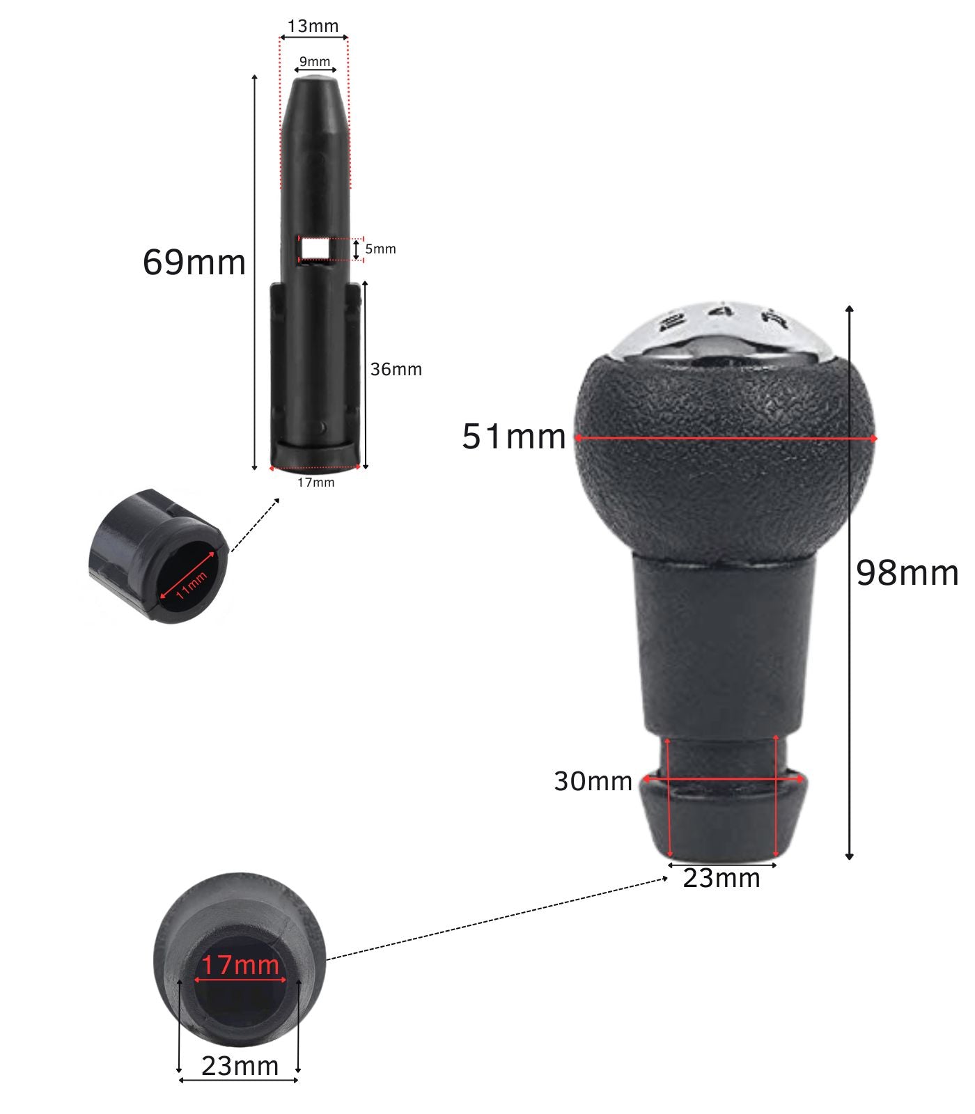 Pomello Leva Cambio Manuale 5 marce e Adattatore compatibile con Peugeot 106 206 306 2008 3008 e Citroen C2 C3 C4 C5 Saxo Xsara Picasso Berlingo