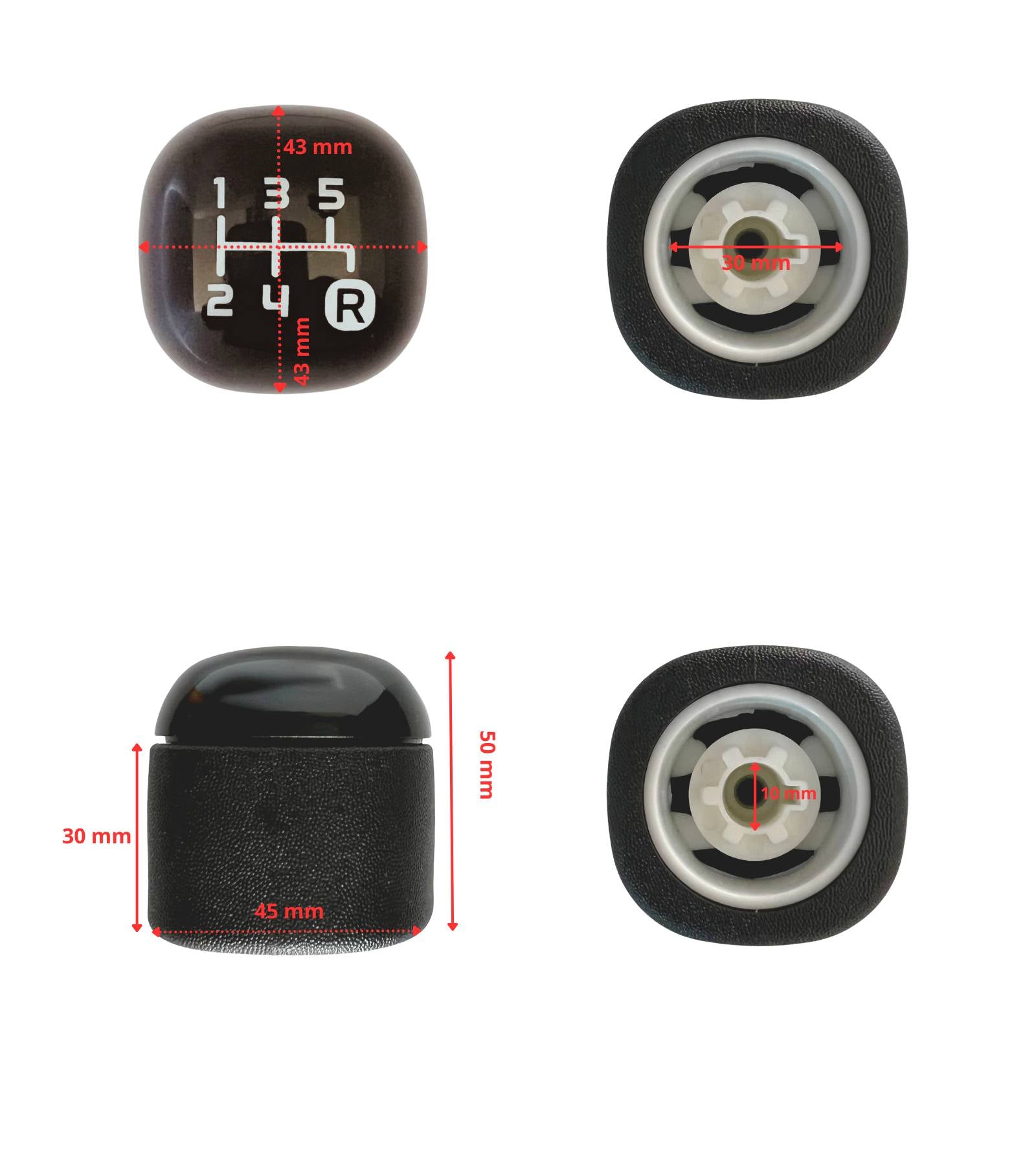 Pomello Leva Cambio 5 Marce Nero, Compatibile con Fiat Panda 319 dal 2012 Terza Generazione Codice OEM 502942700