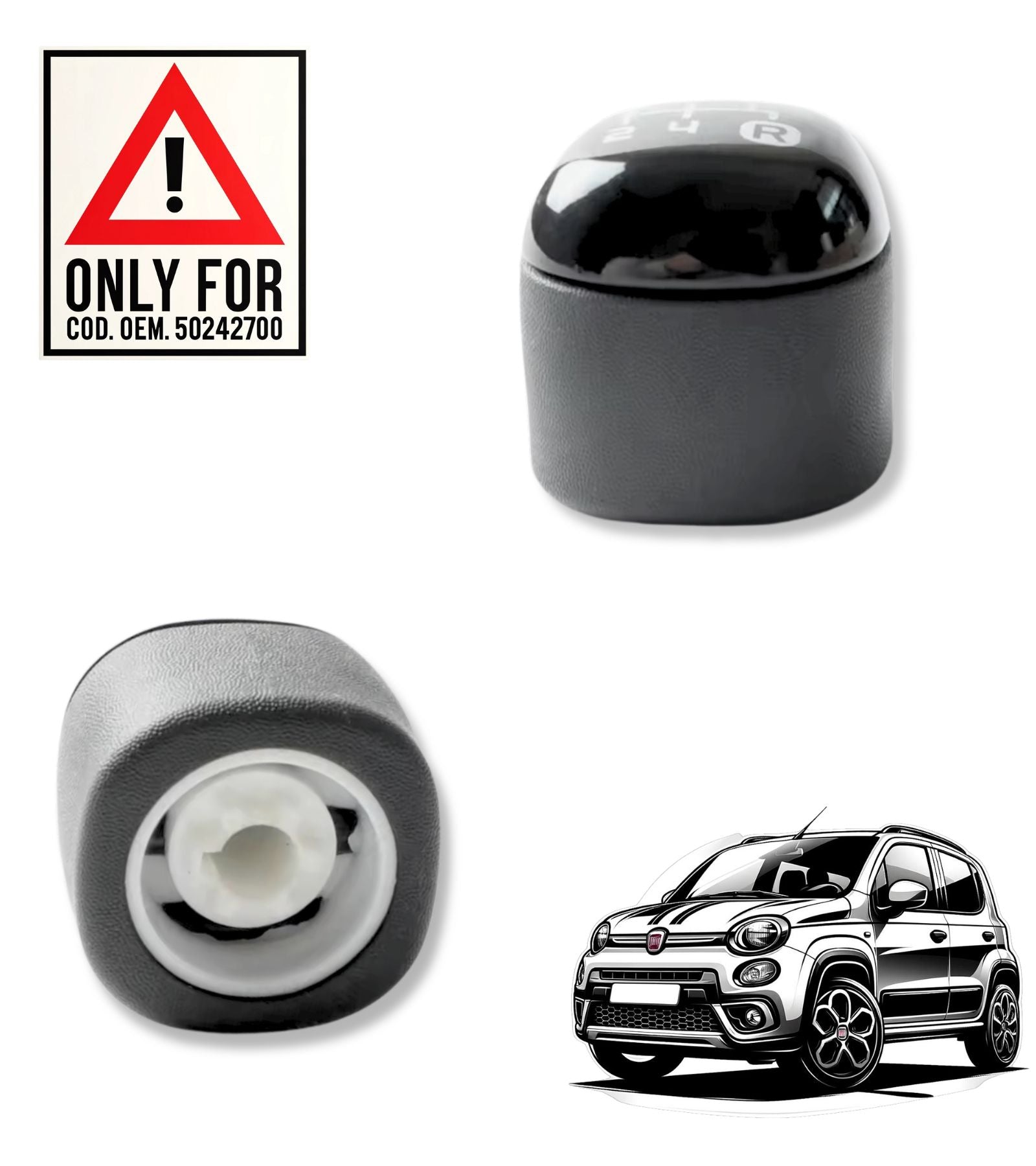 Pomello Leva Cambio 5 Marce Nero, Compatibile con Fiat Panda 319 dal 2012 Terza Generazione Codice OEM 502942700