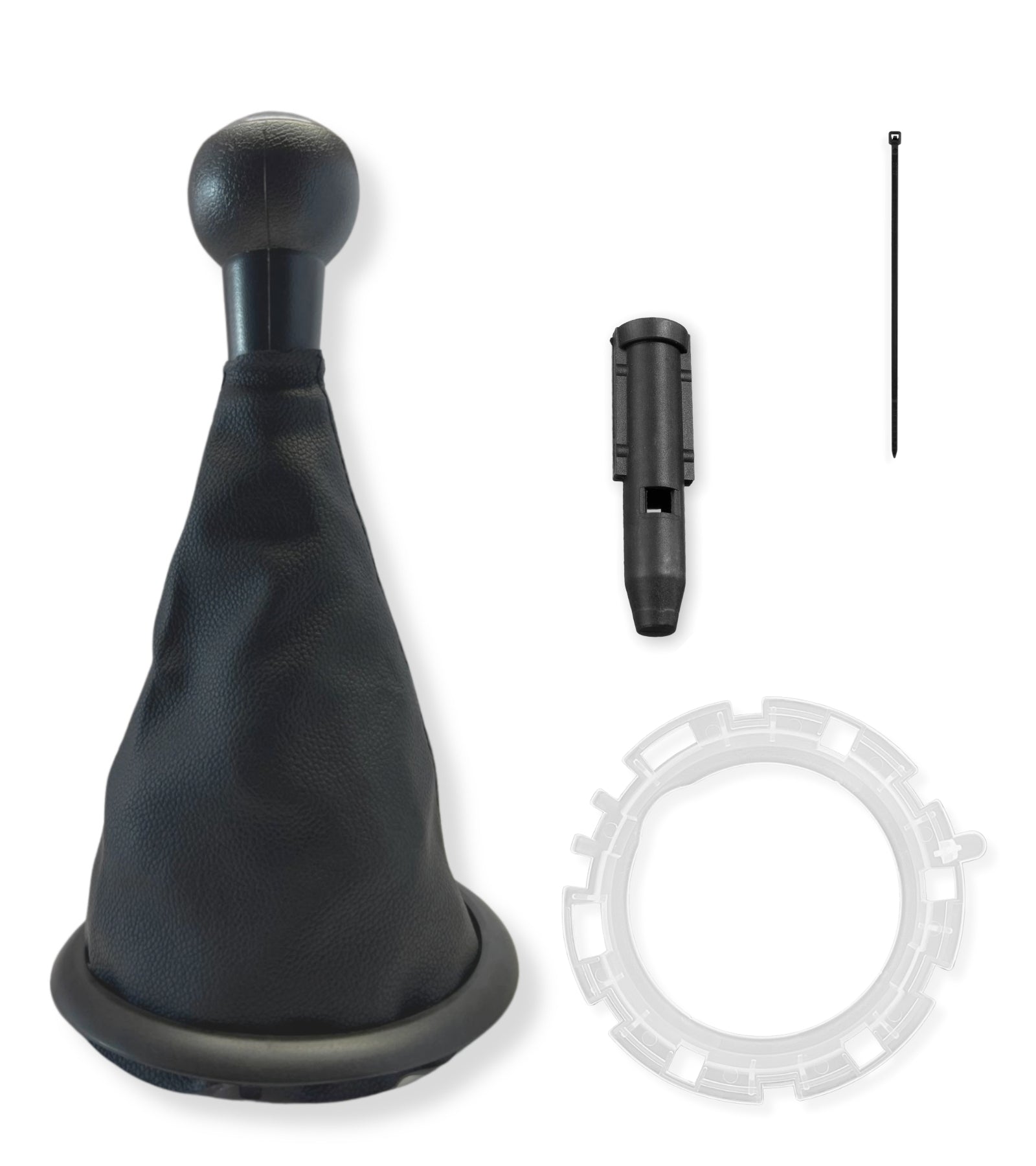 Kit Pomello Cambio 5 Marce Manuali con Cuffia Leva Cambio, Ghiera, Cornice Esterna Nera, Compatibile con Citroen C3 2003-2009, con Adattatore in Plastica, OEM 2403CV, 1606400280, 7589T8, 7589V0