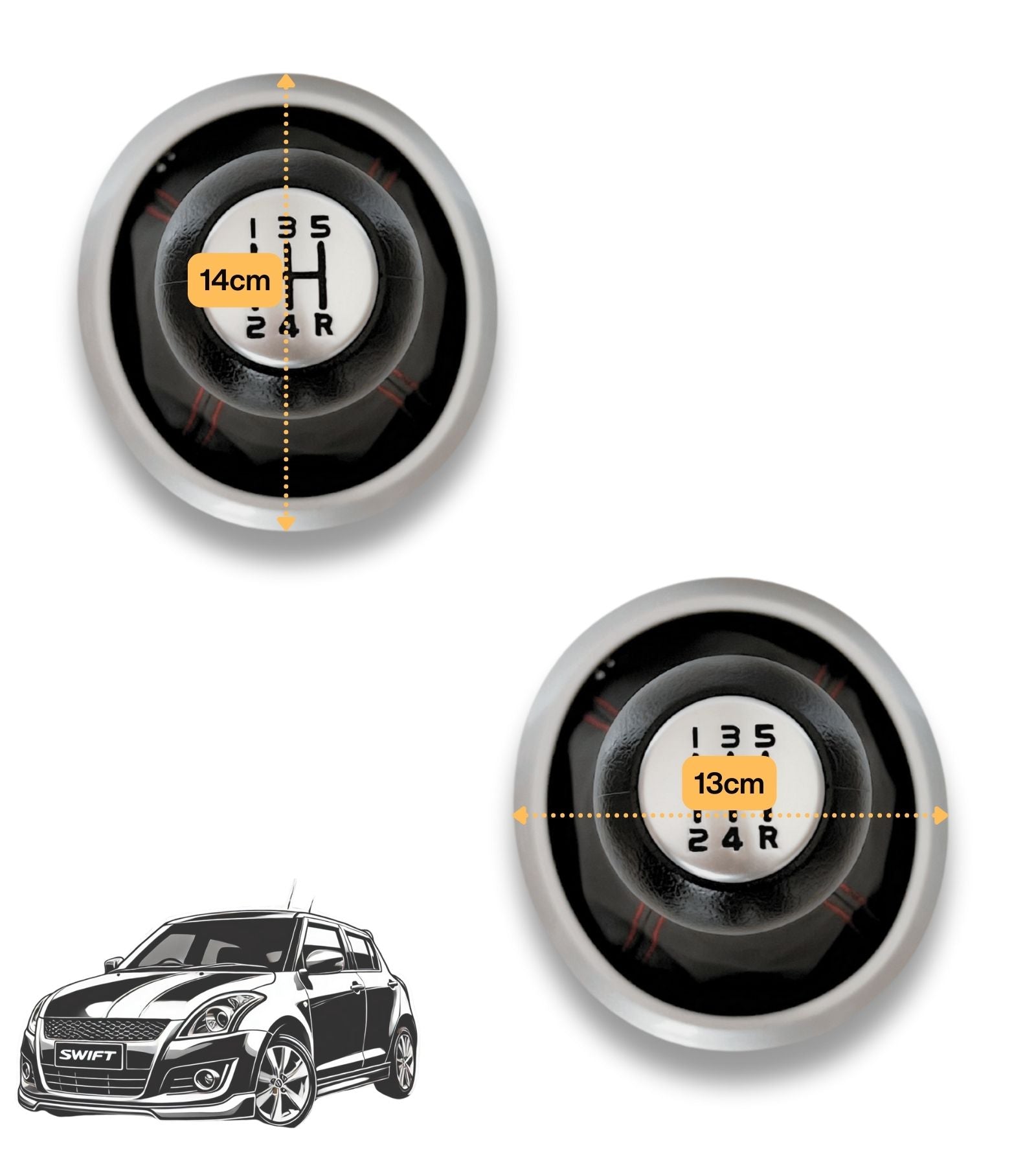 Kit Pomello 5 Marce e Cuffia in Similpelle con Cuciture Rosse Compatibile con Suzuki Swift 2005-2010, Suzuki SX4 2007-2013, Suzuki ALTO 2009-2014, Leva Cambio D