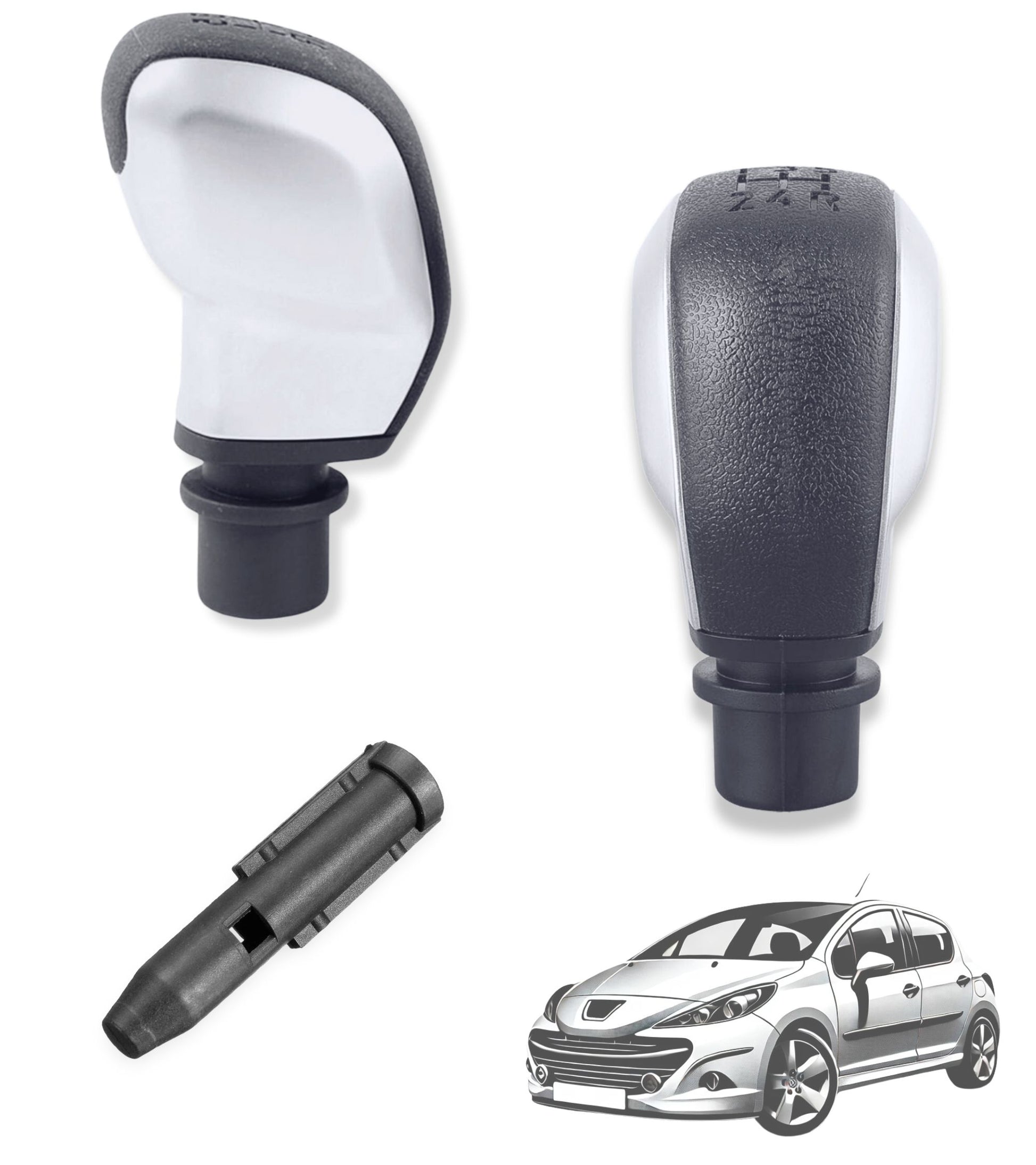 Pomello Cambio 5 Marce e Adattatore Compatibile con Peugeot 207 (2006-2012), 208 (2012-2019), 308 (2007-2013), Citroen C2 (2003-2009), C3 (2002-2009)
