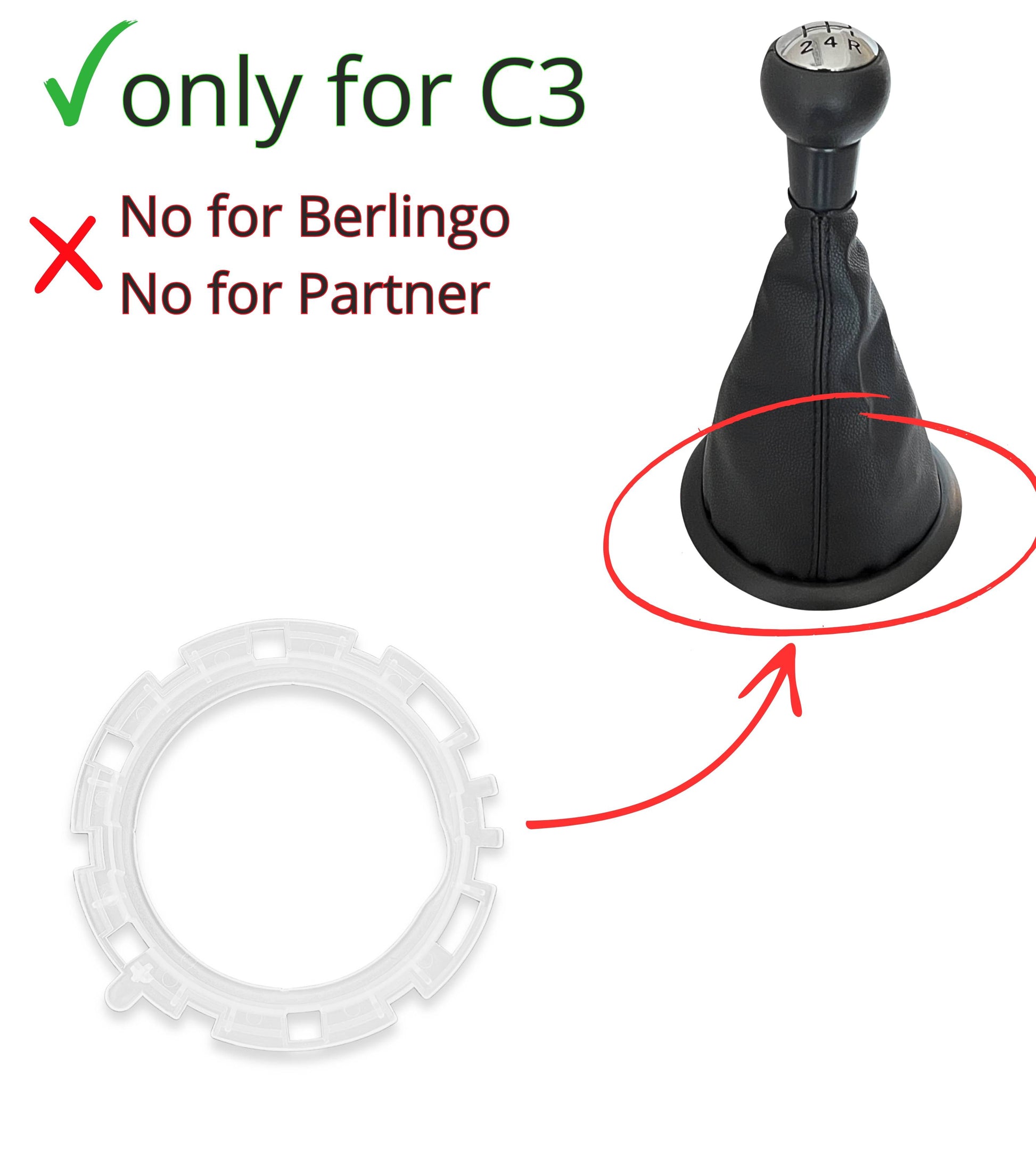 Ghiera di Ritenzione Mascherina Supporto Leva Asta del Cambio per Cuffia Sacca Compatibile con Citroen C3 2003-2009 e C2 2003-2010