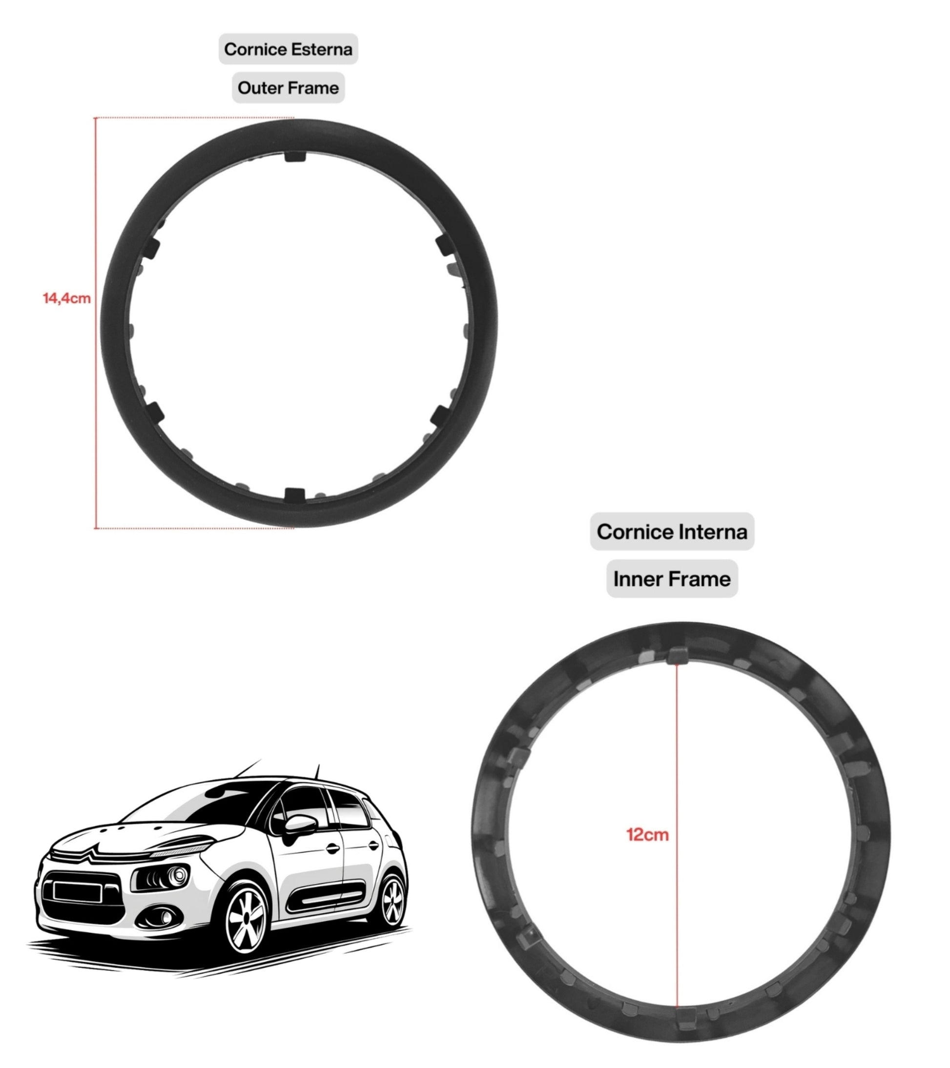 Kit Ghiera e Cornice Esterna Nera Telaio per Cuffia Leva Cambio Compatibile con Citroen C3 2003-2009 e C2 2003-2010