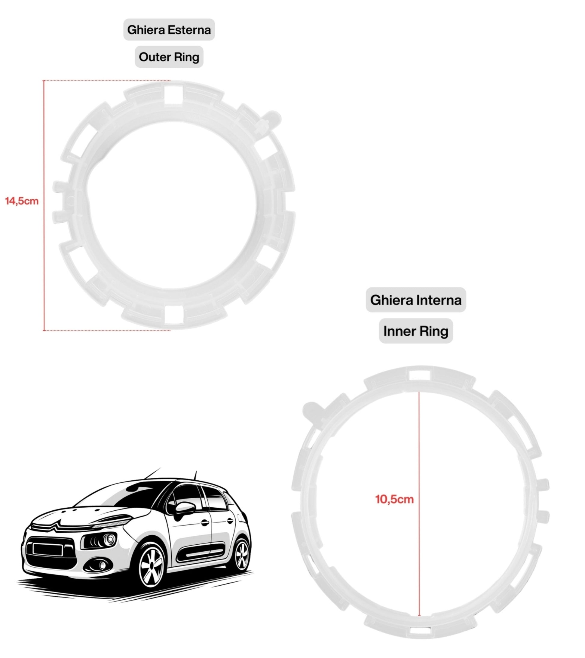 Kit Ghiera e Cornice Esterna Nera Telaio per Cuffia Leva Cambio Compatibile con Citroen C3 2003-2009 e C2 2003-2010