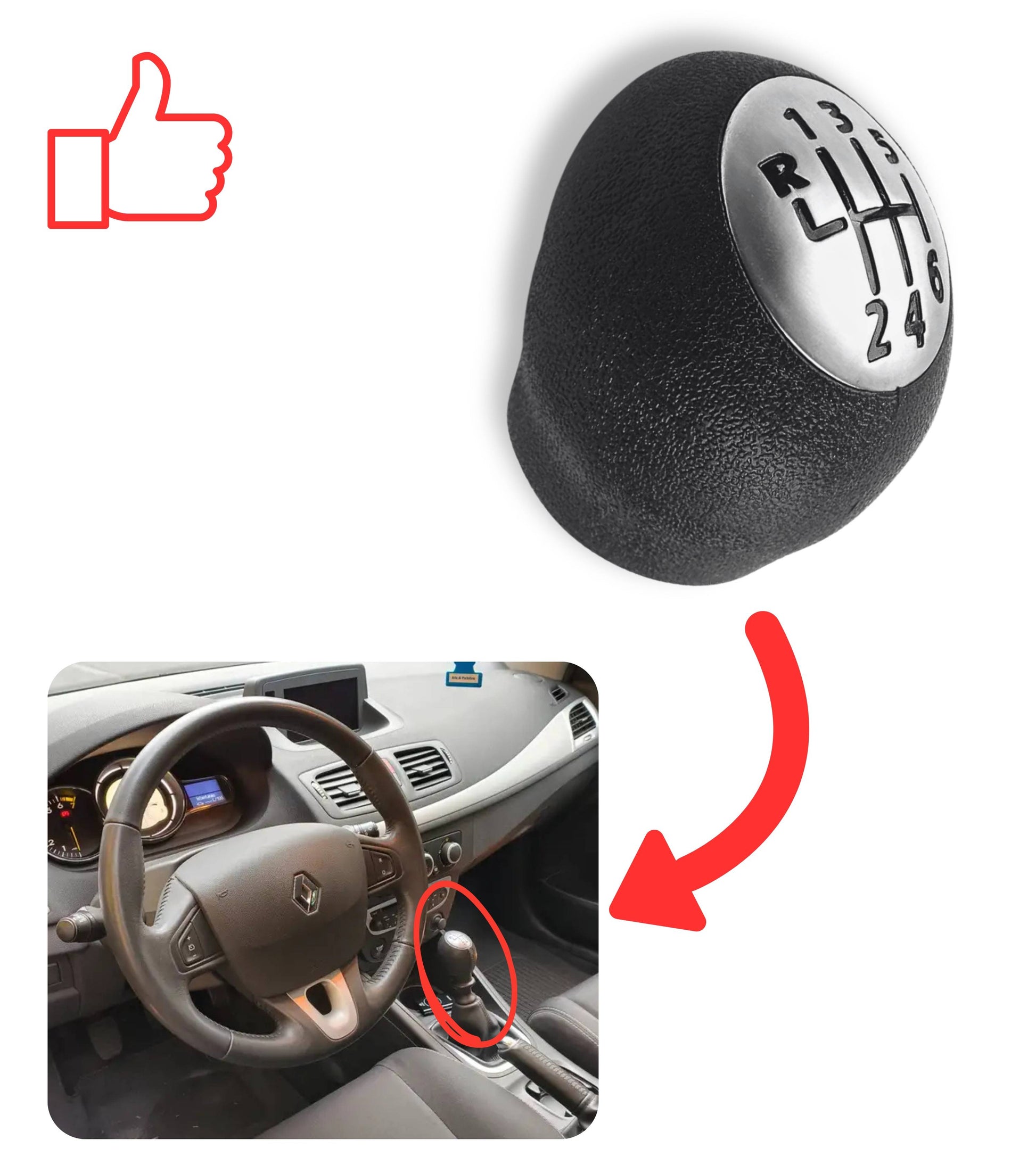 Pomello Plastica 6 Marce e Molla per Cambio Compatibile con Renault Megane Scenic Dacia Duster