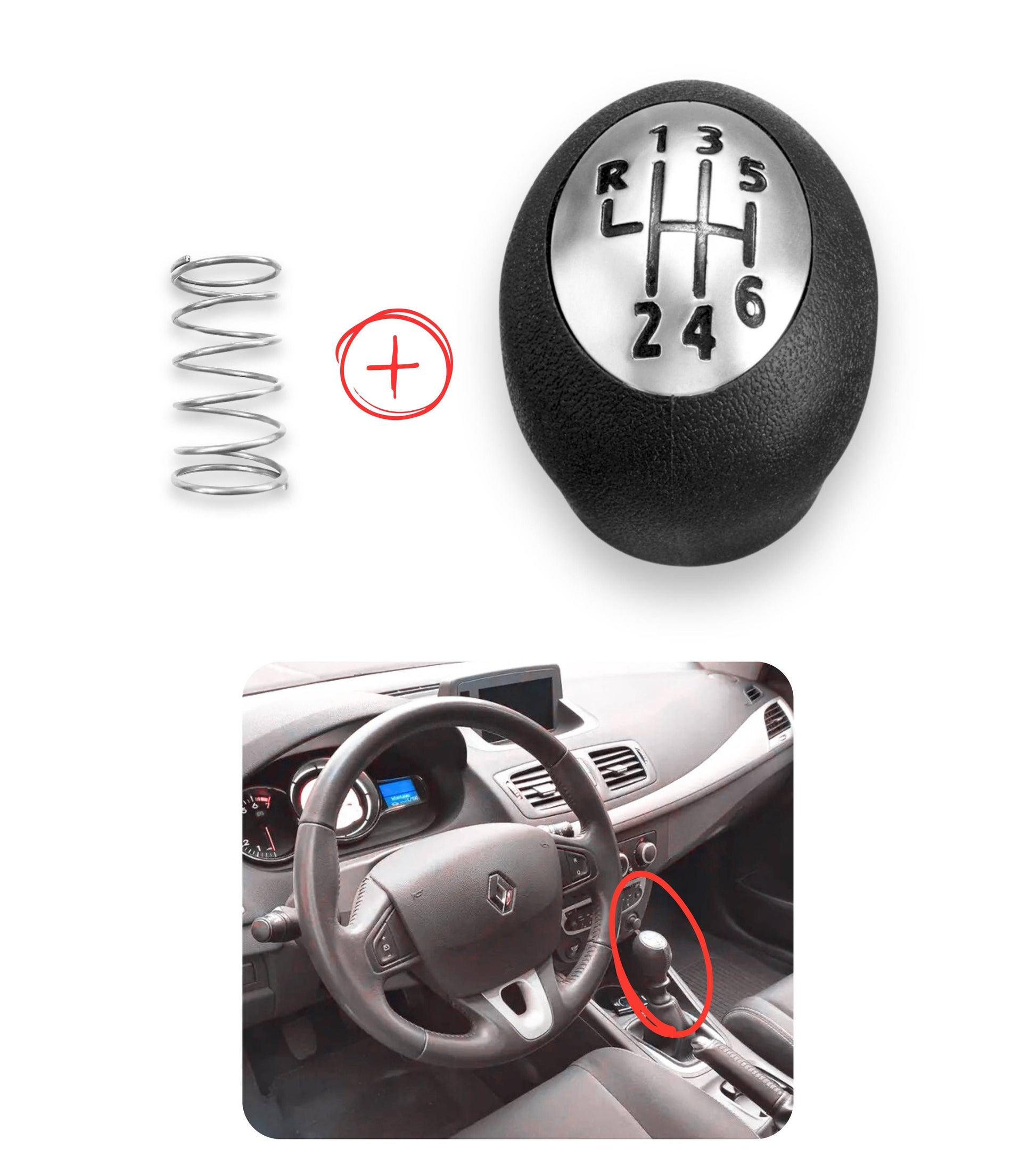 Pomello Plastica 6 Marce e Molla per Cambio Compatibile con Renault Megane Scenic Dacia Duster