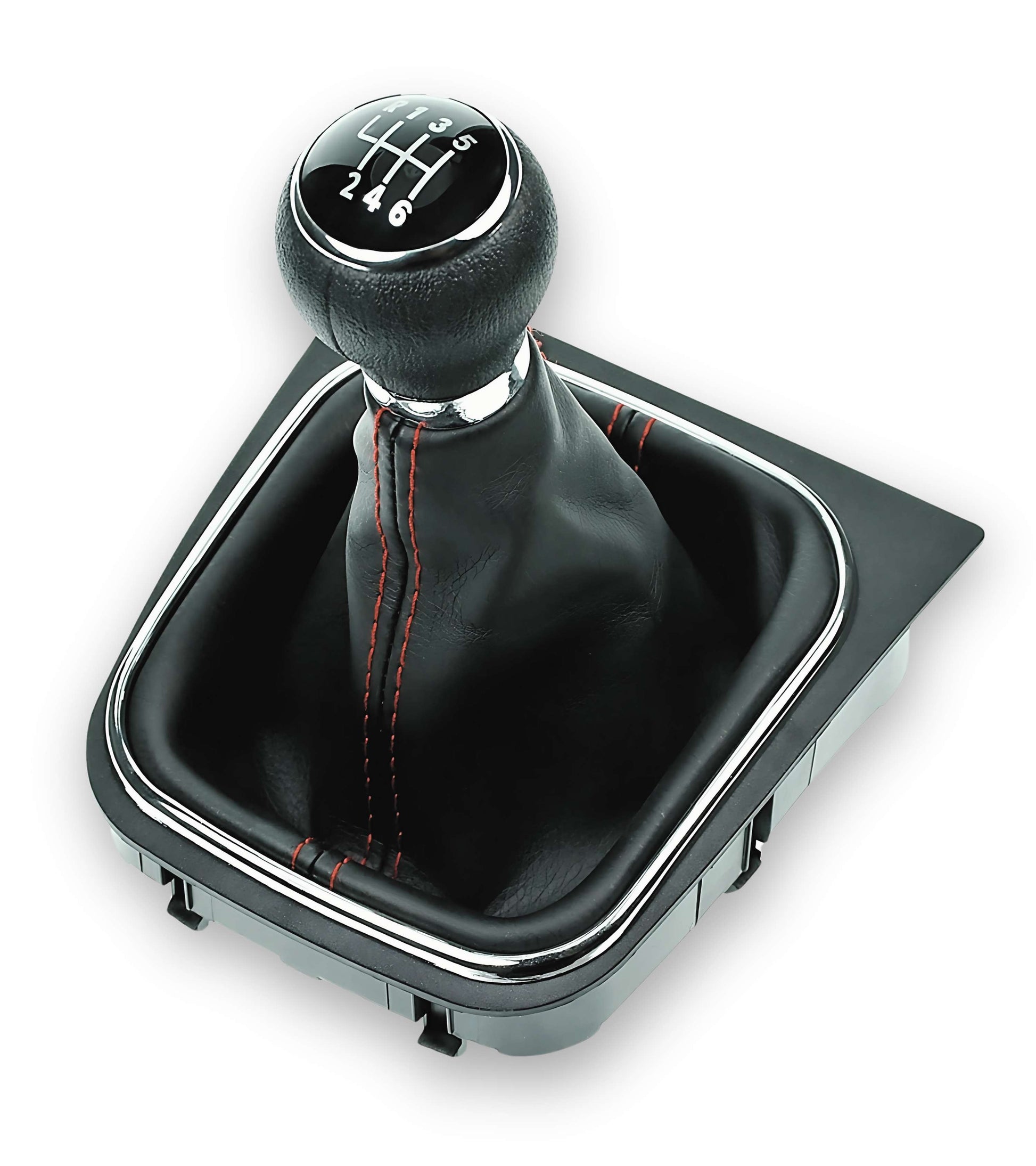 Kit Pomello 6 Marce e Cuffia con Cuciture Rosse per Leva Cambio Compatibile con Volkswagen Golf 5 2003-2008, Golf 6 2008-2012