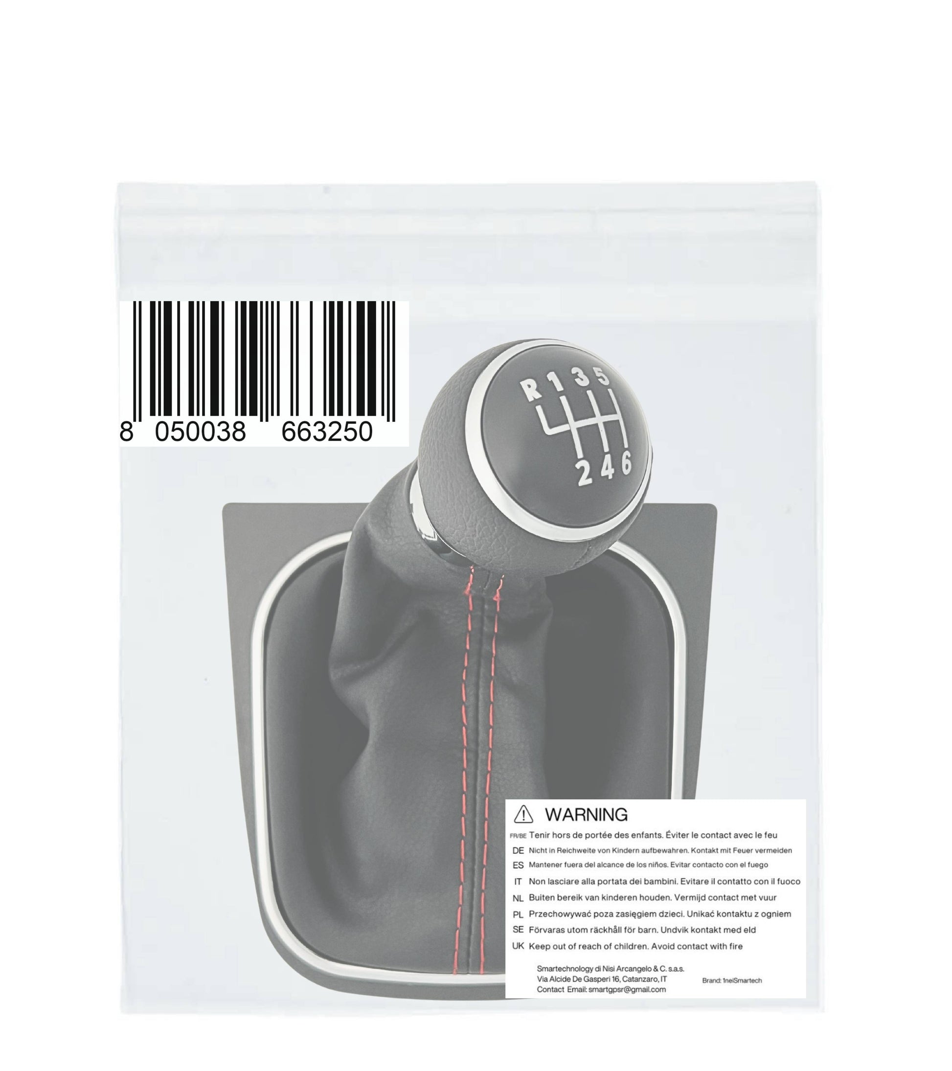 Kit Pomello 6 Marce e Cuffia con Cuciture Rosse per Leva Cambio Compatibile con Volkswagen Golf 5 2003-2008, Golf 6 2008-2012