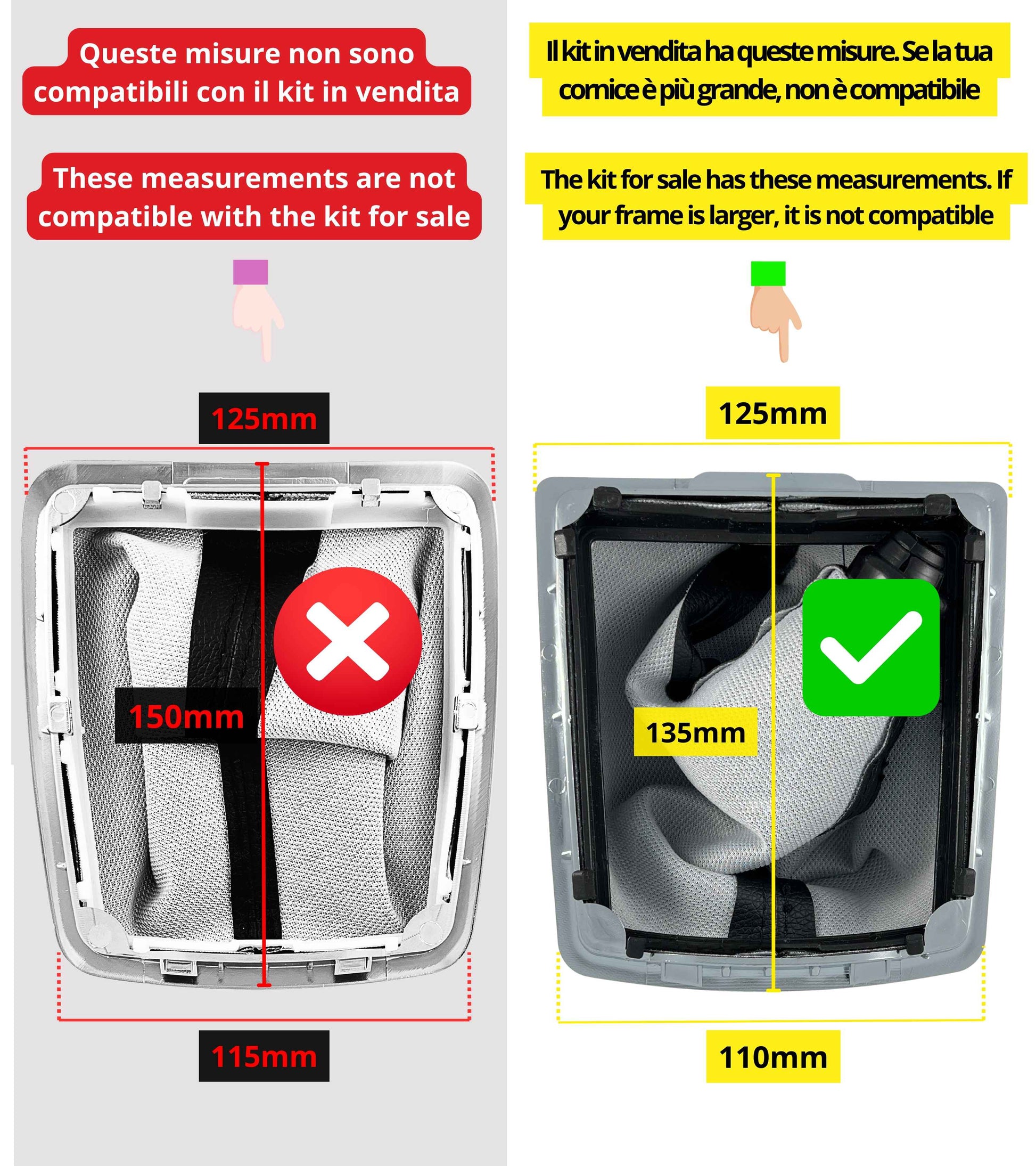 Kit Pomello 5 Marce Cornice e Cuffia, Set Compatibile con Ford Focus MK2 MKII 2004-2009 e Ford Fiesta MK6 2008-2012 (small frame)