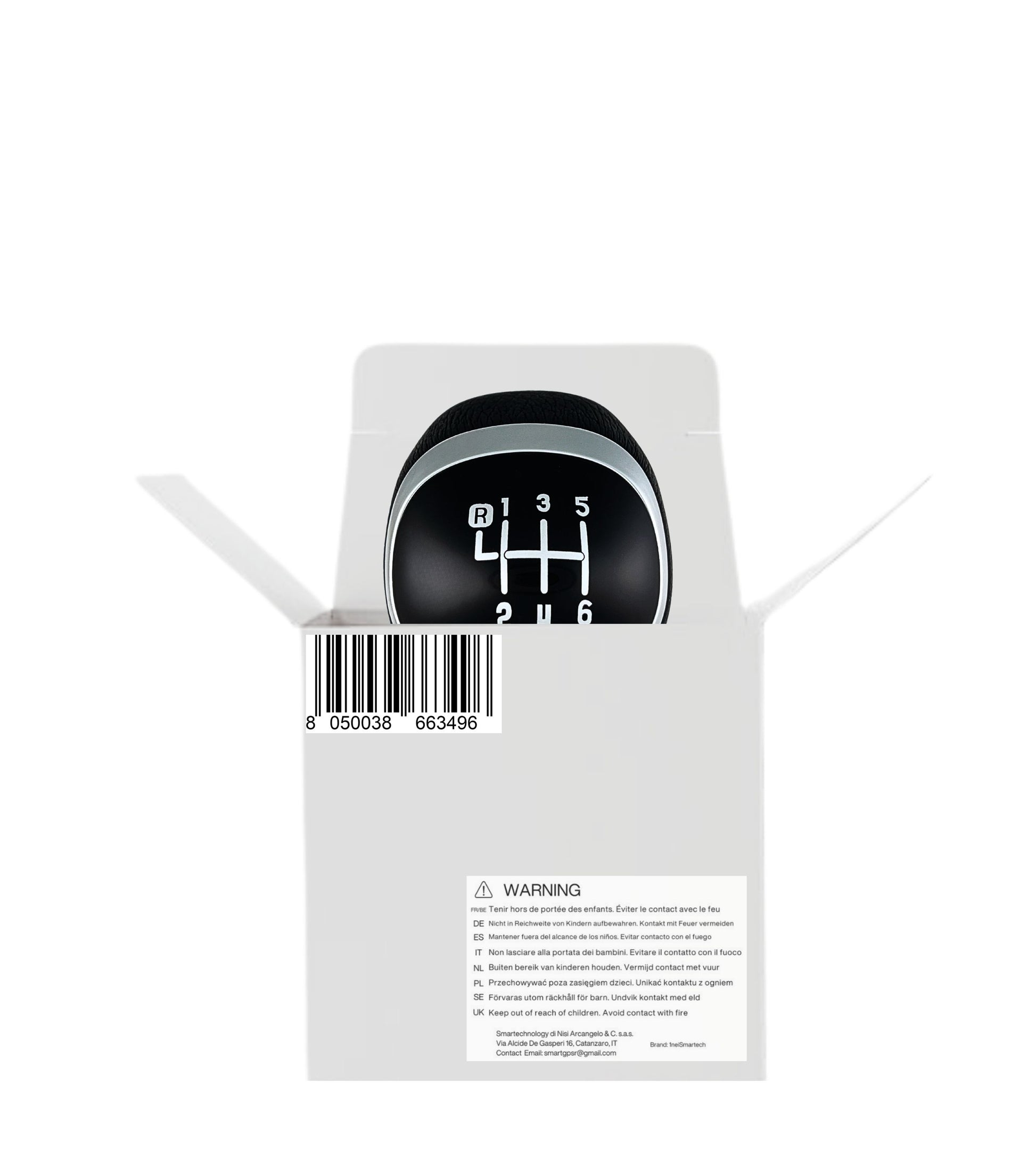 Pomello Leva Cambio 6 Marce Compatibile con Fiat 500L 2012–2017 OEM 50293969 46314754 Lente Nera Argento Foro Metallo Retromarcia in Alto a Sinistra