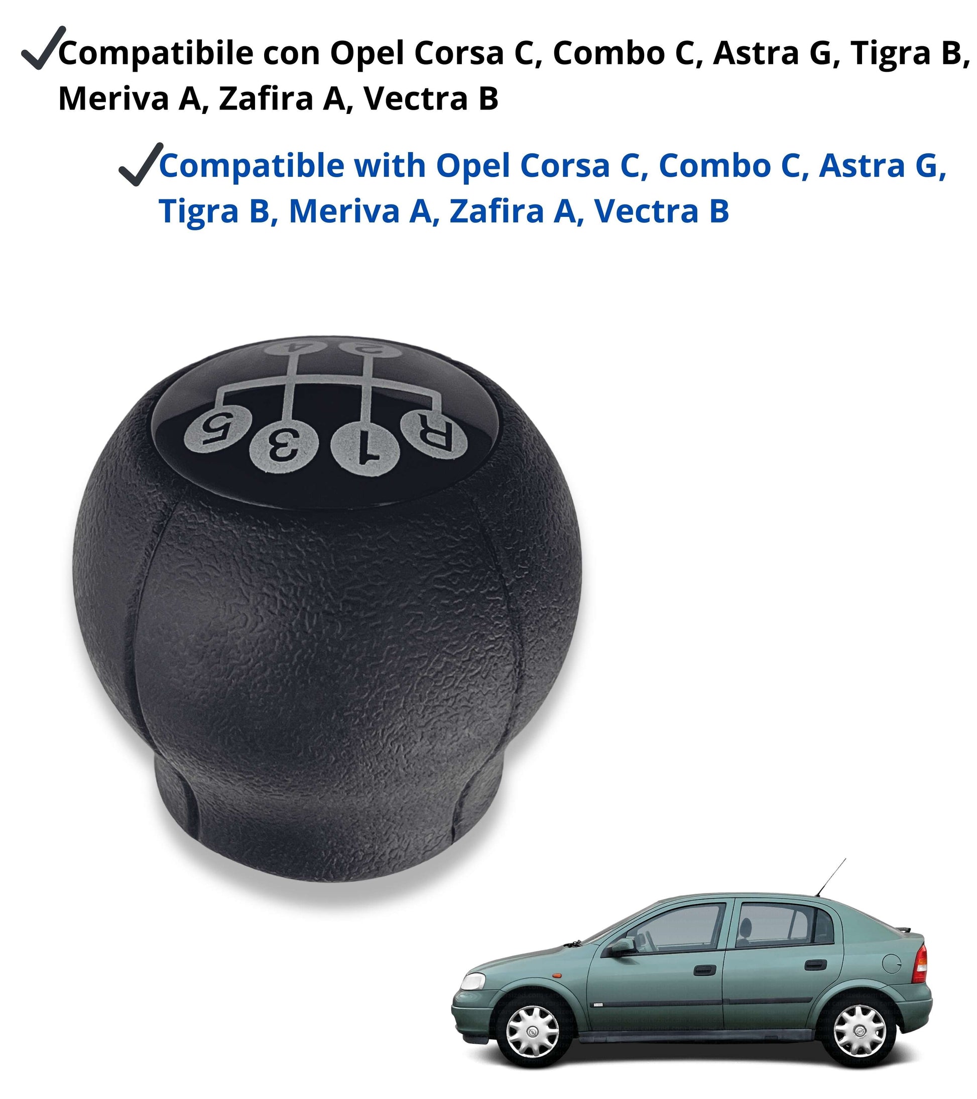 Pomello Leva Cambio 5 Marce Compatibile con Opel Corsa C, Astra G, Meriva A, Zafira A, Tigra B – OEM 55353683 9200972 5738927