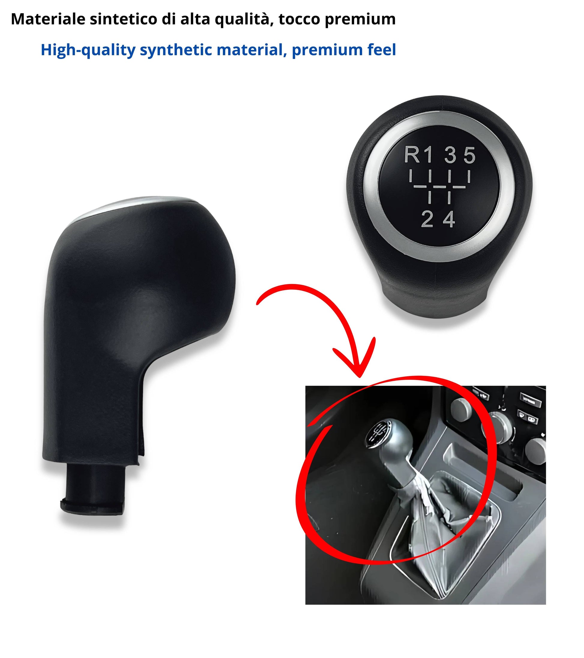 Pomello Leva Cambio Nero 5 Marce Compatibile con Opel Zafira B 2005–2014, Codice OEM 55354140, con Retromarcia in Alto a Sinistra