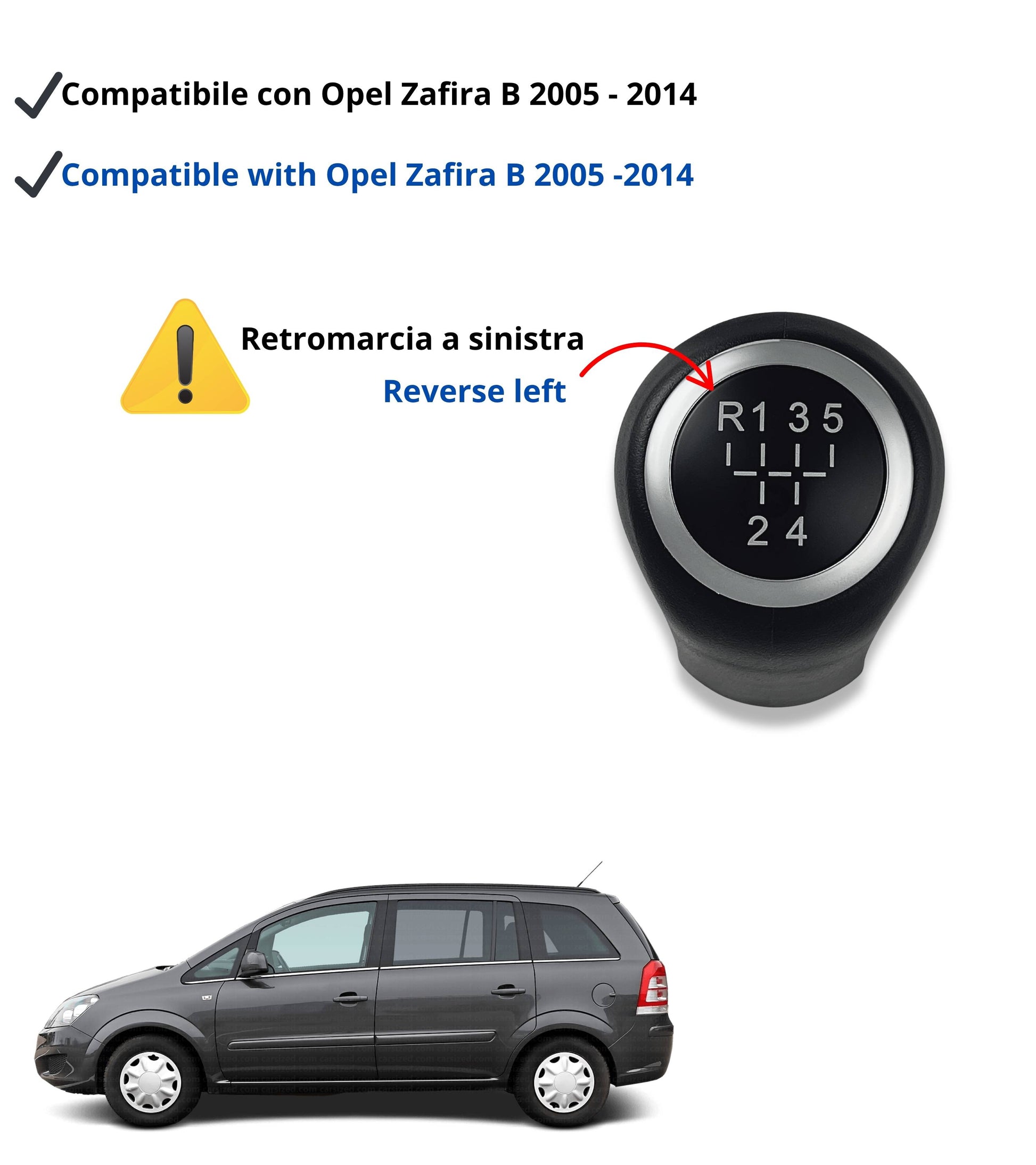Pomello Leva Cambio Nero 5 Marce Compatibile con Opel Zafira B 2005–2014, Codice OEM 55354140, con Retromarcia in Alto a Sinistra