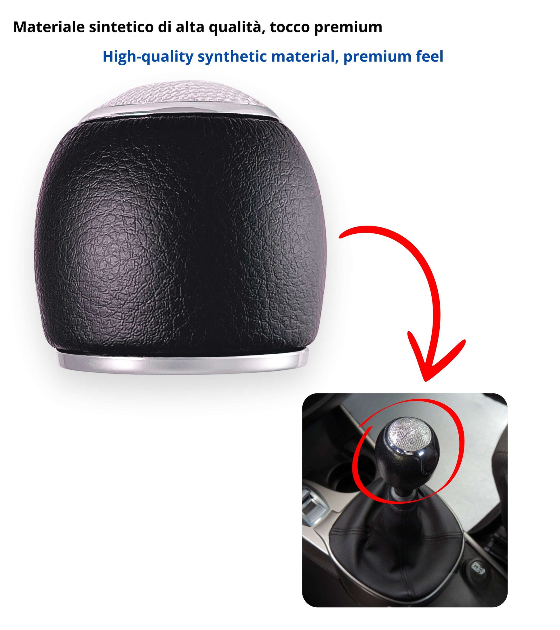 Pomello Leva Cambio 6 Marce Compatibile con Alfa Romeo MiTo dal 2008 – Foro in Metallo, Lente Cromata, OEM 55344848