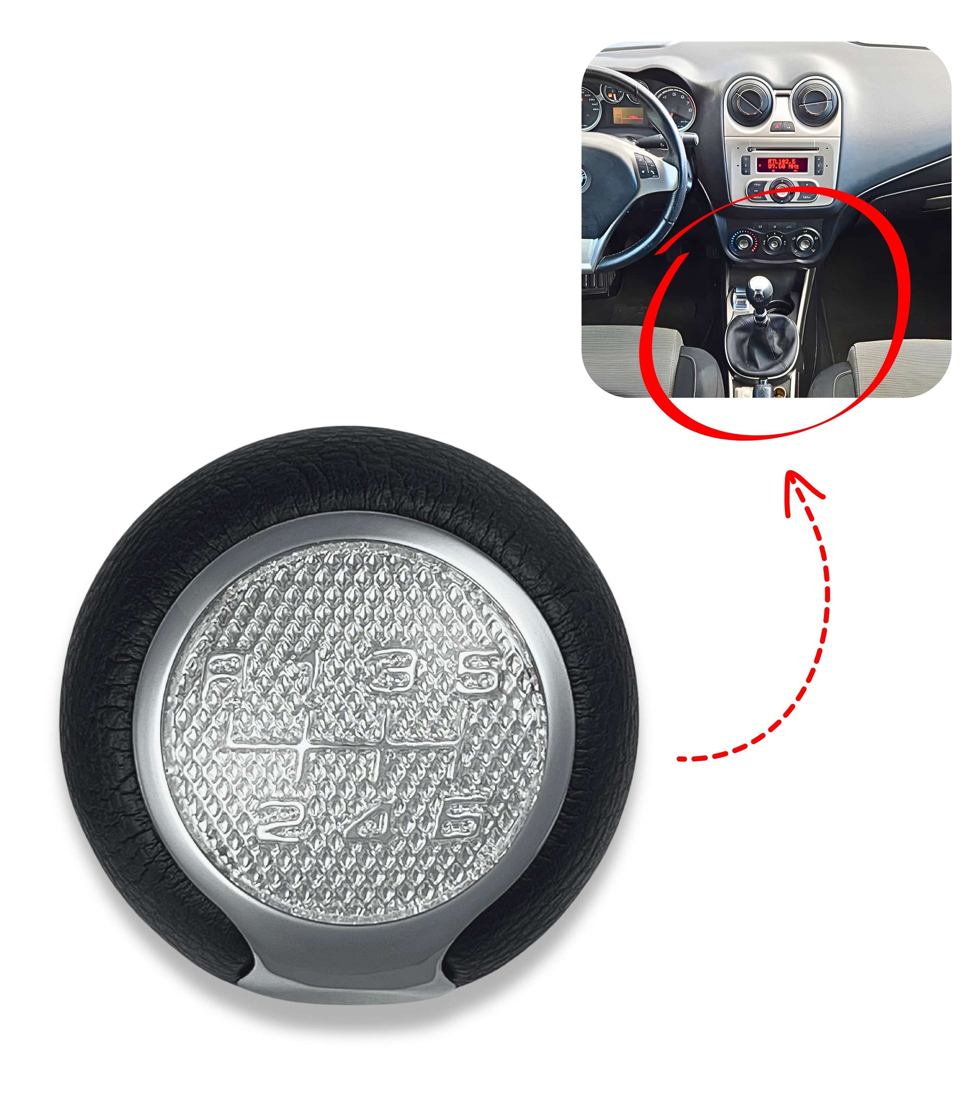 Pomello Leva Cambio 6 Marce Compatibile con Alfa Romeo MiTo dal 2008 – Foro in Metallo, Lente Cromata, OEM 55344848