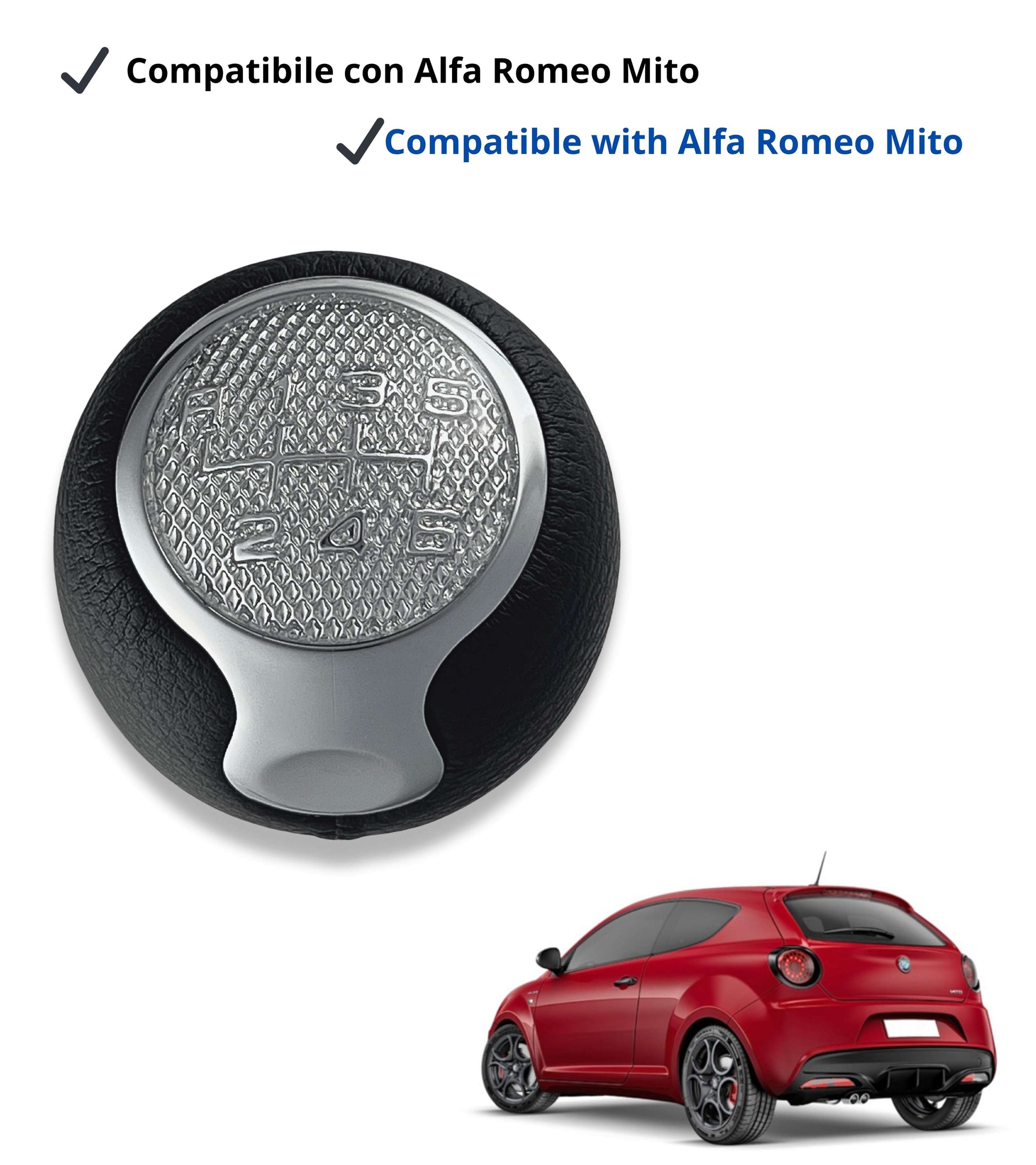 Pomello Leva Cambio 6 Marce Compatibile con Alfa Romeo MiTo dal 2008 – Foro in Metallo, Lente Cromata, OEM 55344848