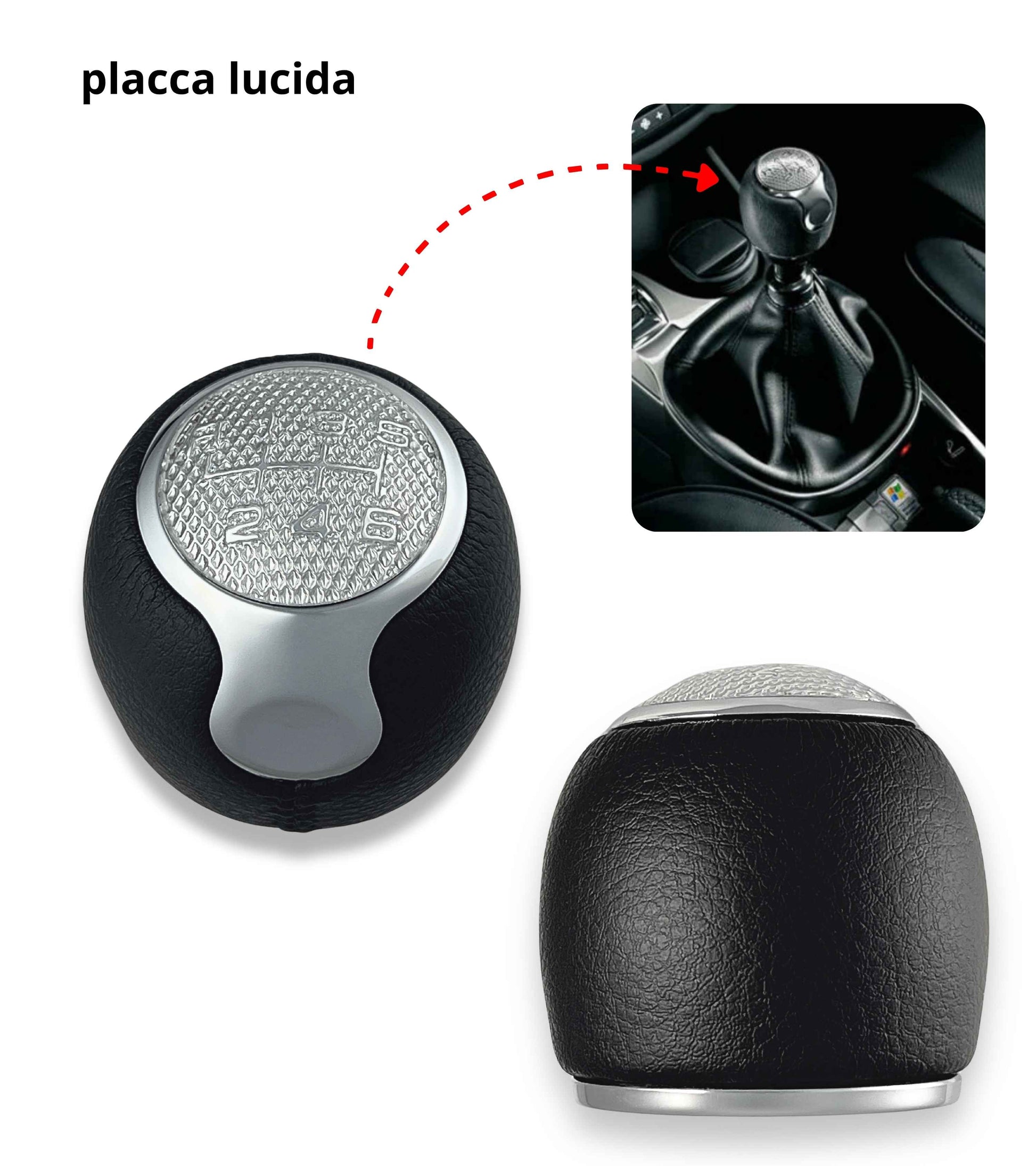 Pomello Leva Cambio 6 Marce Compatibile con Alfa Romeo MiTo dal 2008 – Foro in Metallo, Lente Cromata, OEM 55344848