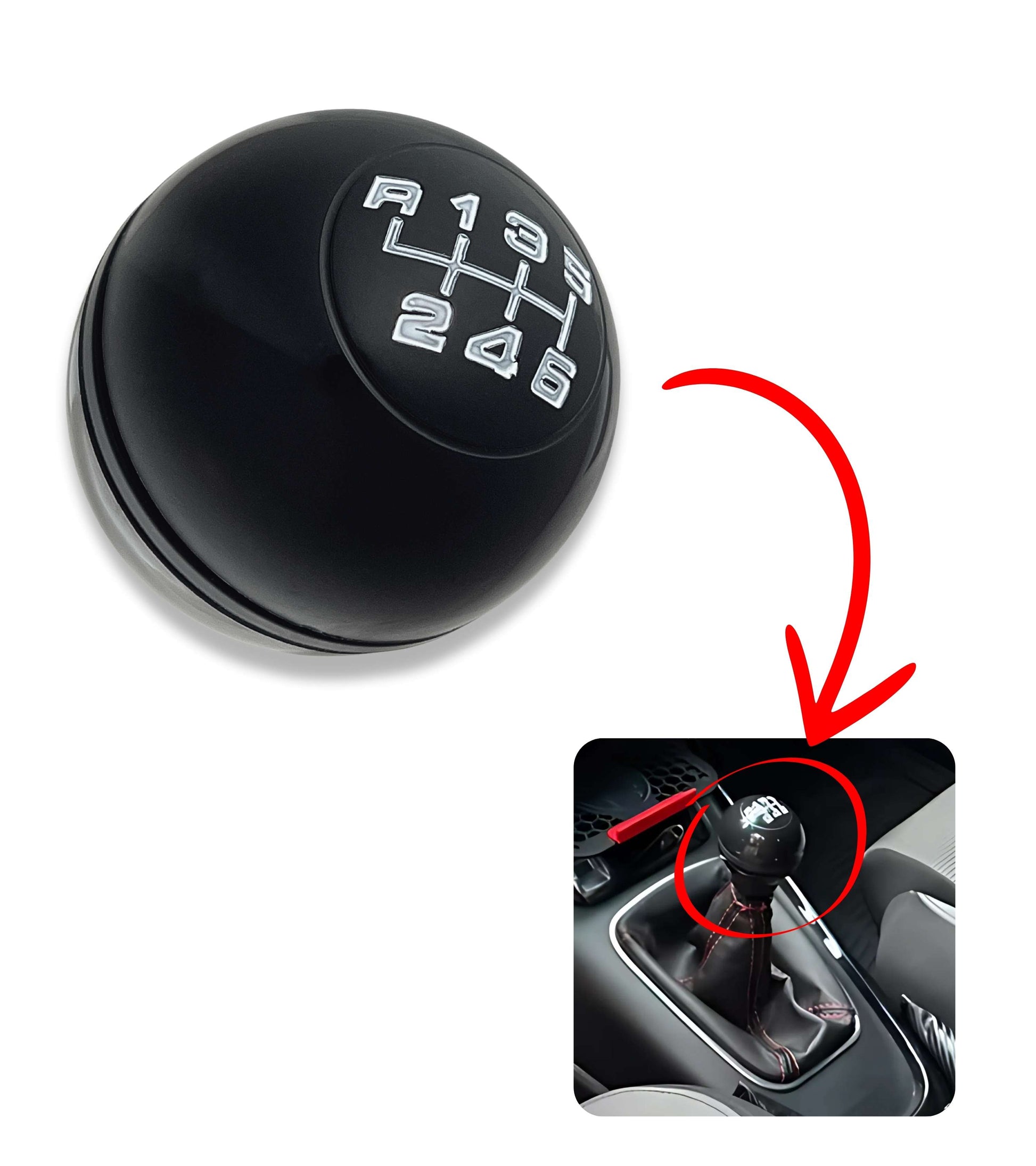 Pomello Leva Cambio 6 Marce Nero Compatibile con Alfa Romeo Giulietta (2010-2020) – Verifica Codici Oem - Retromarcia in Alto a Sinistra