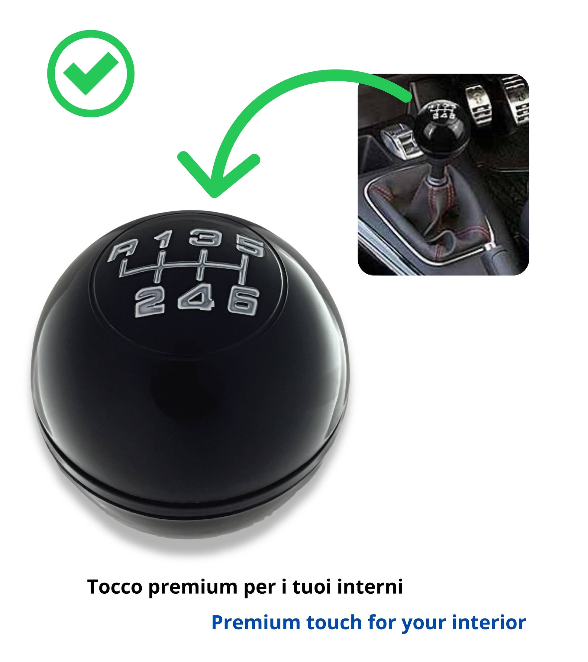 Pomello Leva Cambio 6 Marce Nero Compatibile con Alfa Romeo Giulietta (2010-2020) – Verifica Codici Oem - Retromarcia in Alto a Sinistra