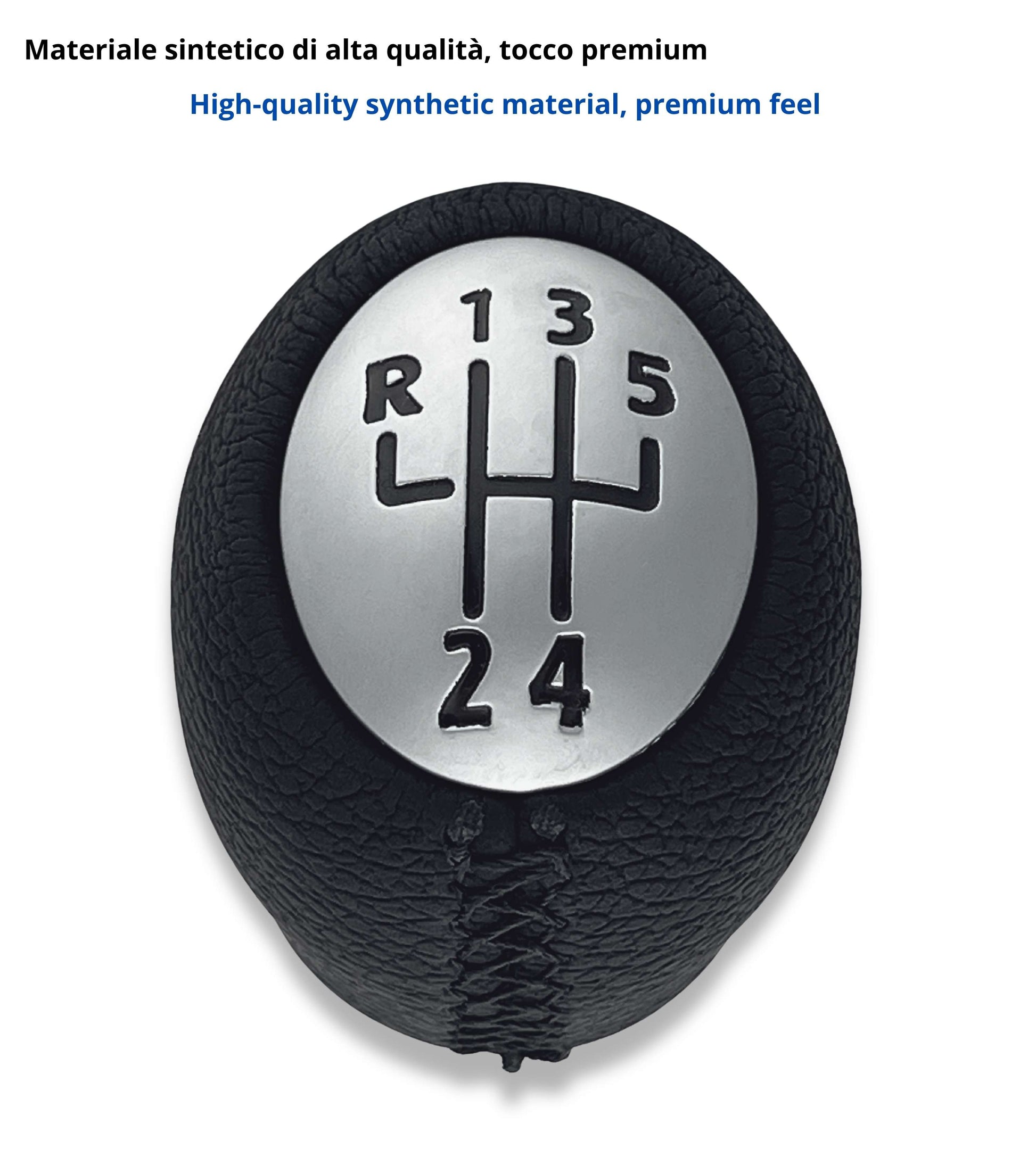 Pomello Leva Cambio 5 Marce Compatibile con Renault Clio III, Scenic Megane Dacia Duster, Rivestimento Nero, Cuciture Nere, Retro in Alto e Sinistra