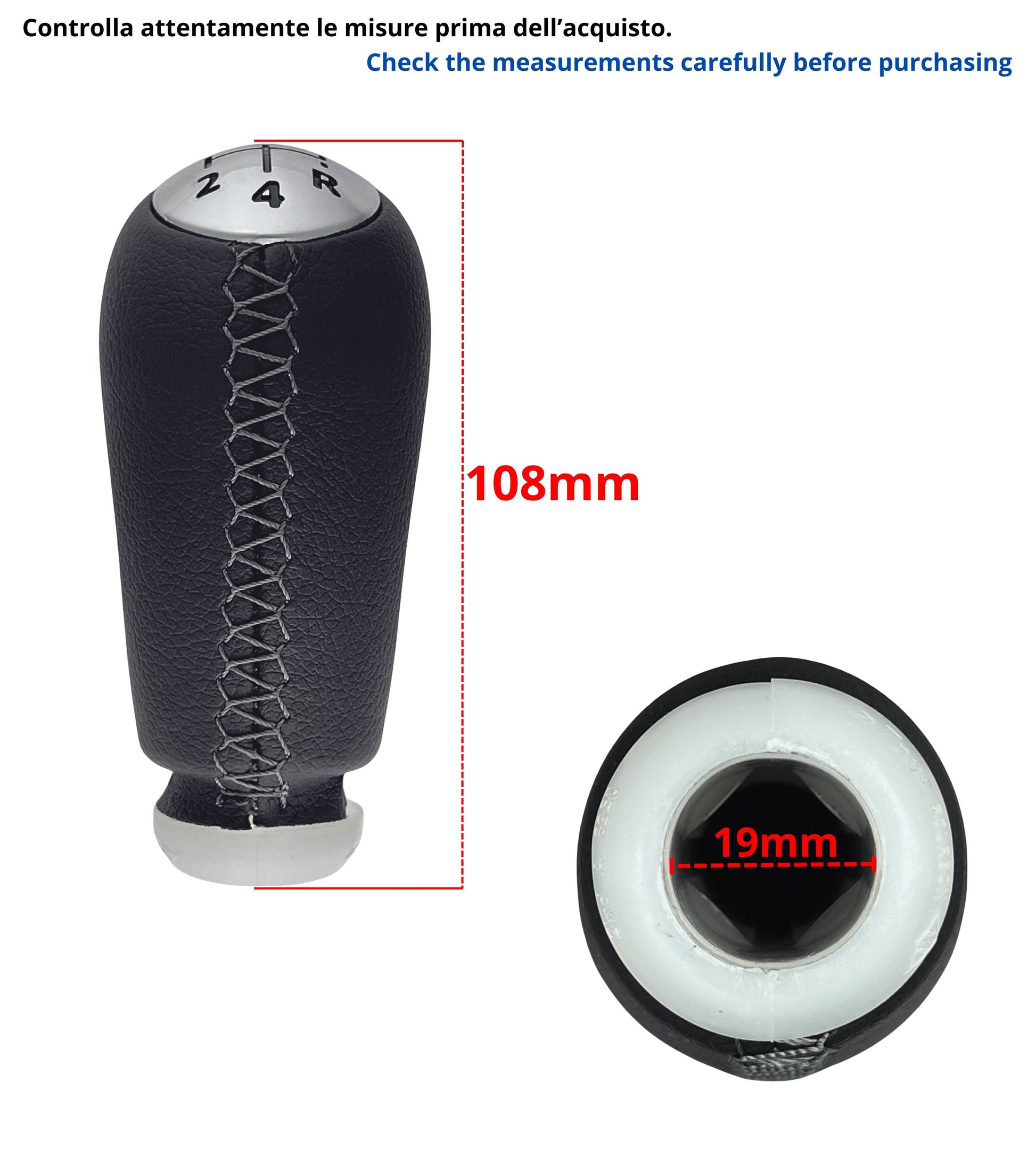 Pomello Leva Cambio 5 Marce con Cuciture Grigie Compatibile con Renault Captur I 2013–2019, Compatibile con OEM 328651808R, Retromarcia in Basso a Dx