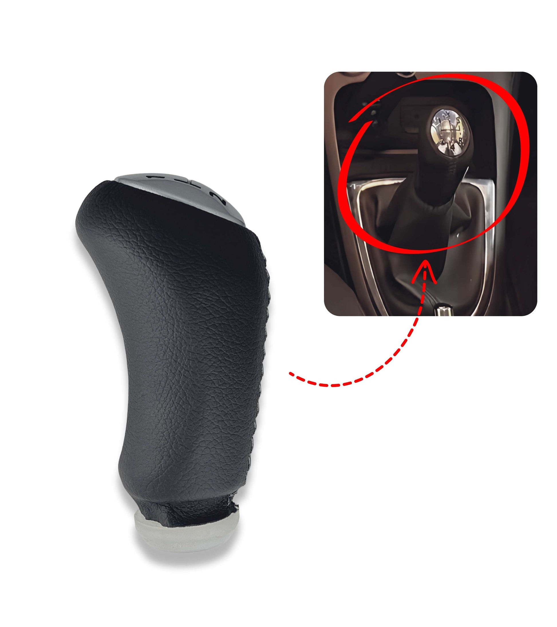 Pomello Leva Cambio 5 Marce con Cuciture Grigie Compatibile con Renault Captur I 2013–2019, Compatibile con OEM 328651808R, Retromarcia in Basso a Dx