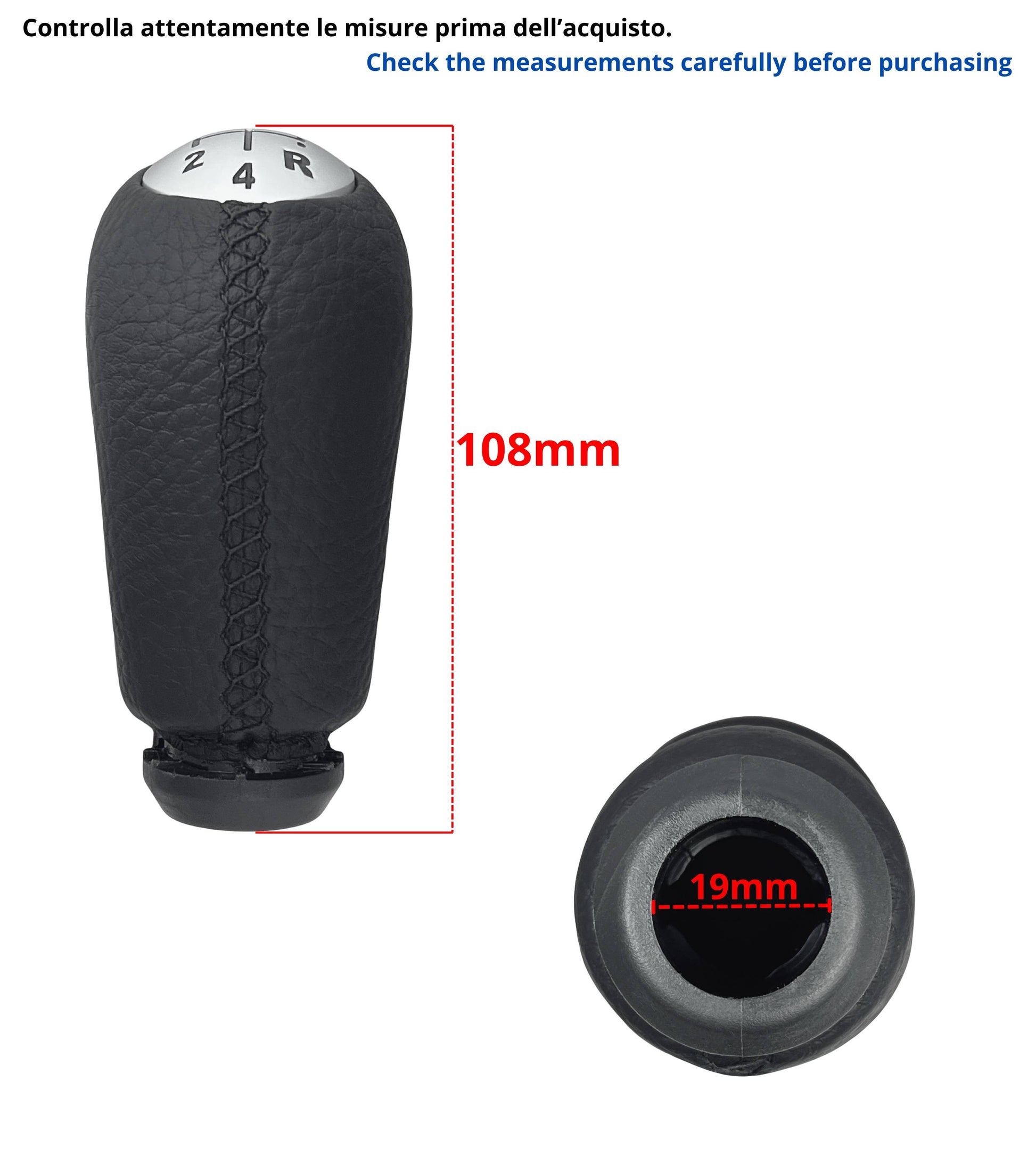 Pomello Leva Cambio 5 Marce con Cuciture Nere Compatibile con Smart Fortwo III W453 2014–2022 e Forfour W453 2014–2024 Retromarcia in Basso a Destra