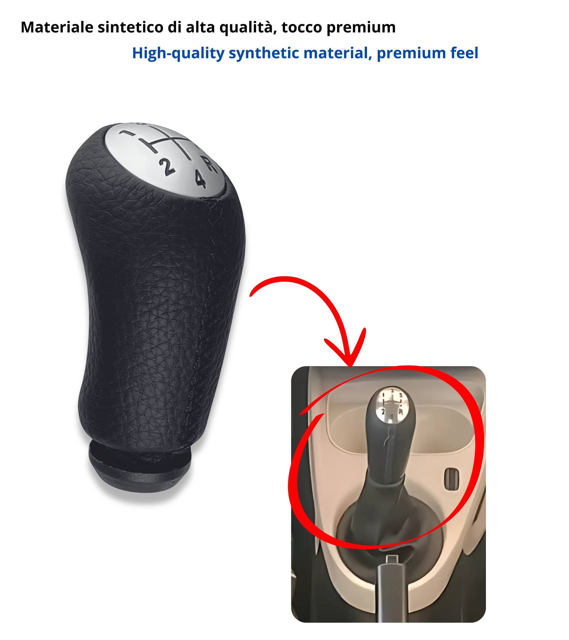 Pomello Leva Cambio 5 Marce con Cuciture Nere Compatibile con Smart Fortwo III W453 2014–2022 e Forfour W453 2014–2024 Retromarcia in Basso a Destra