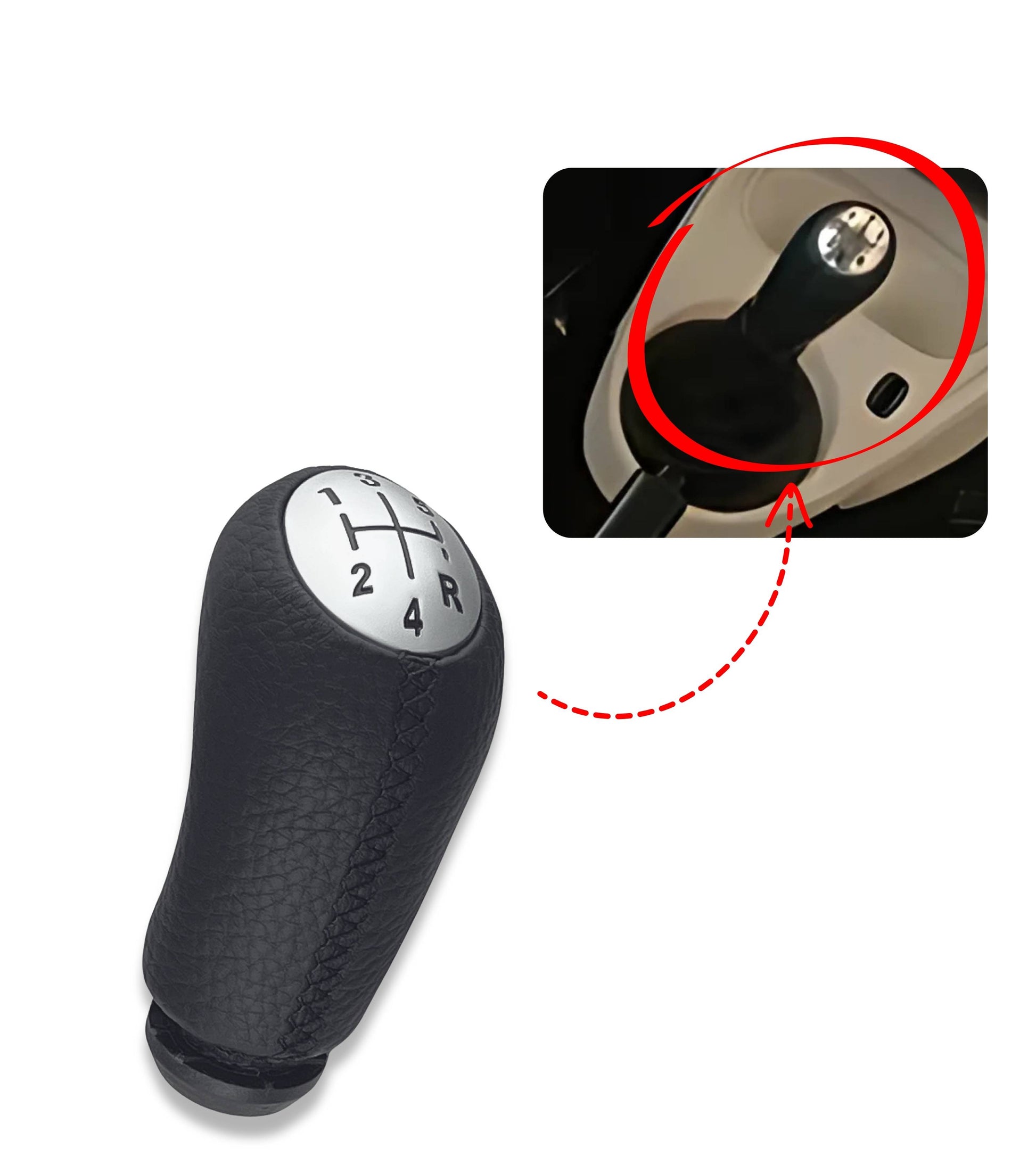 Pomello Leva Cambio 5 Marce con Cuciture Nere Compatibile con Smart Fortwo III W453 2014–2022 e Forfour W453 2014–2024 Retromarcia in Basso a Destra
