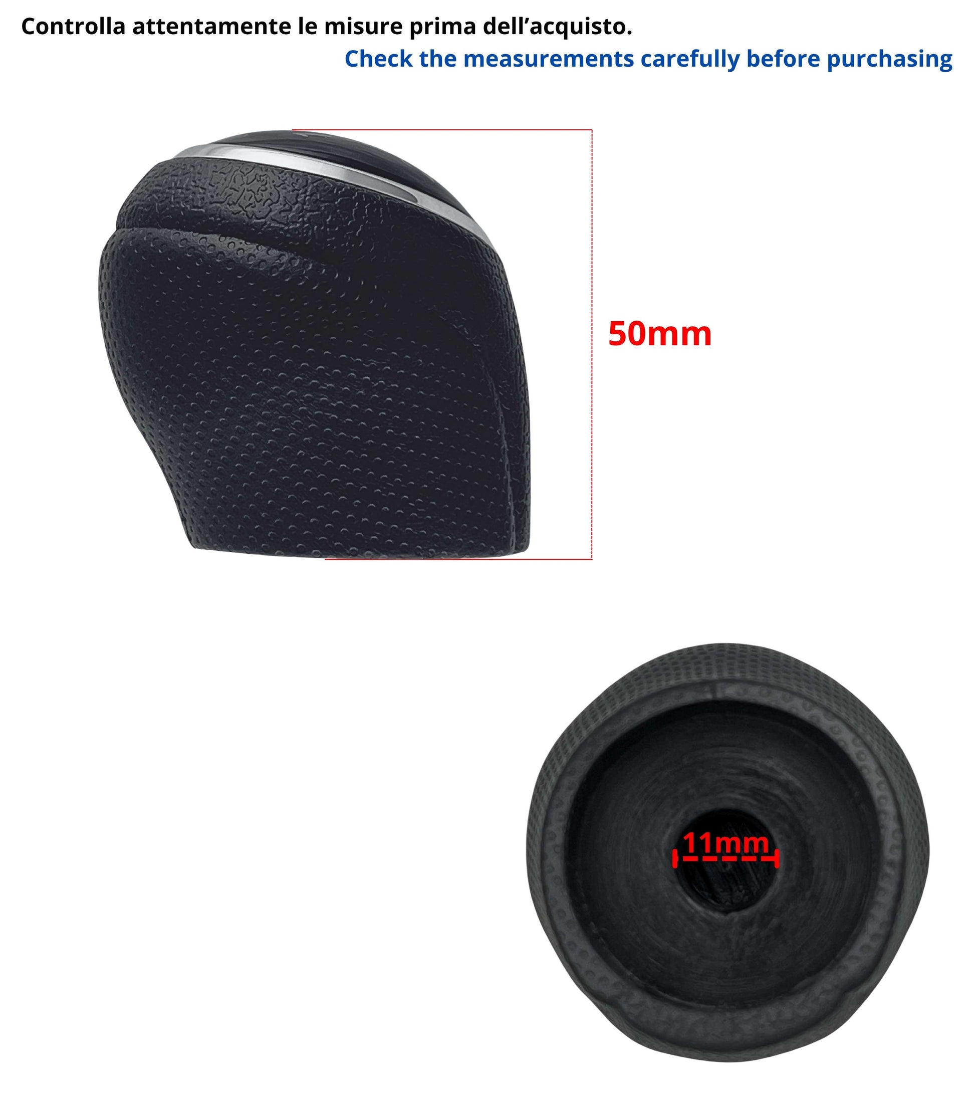 Pomello Leva Cambio 6 Marce Compatibile con Fiat Sedici 2006–2014, Nero con Finiture Argento, Retromarcia a Destra, Filettatura Integrata