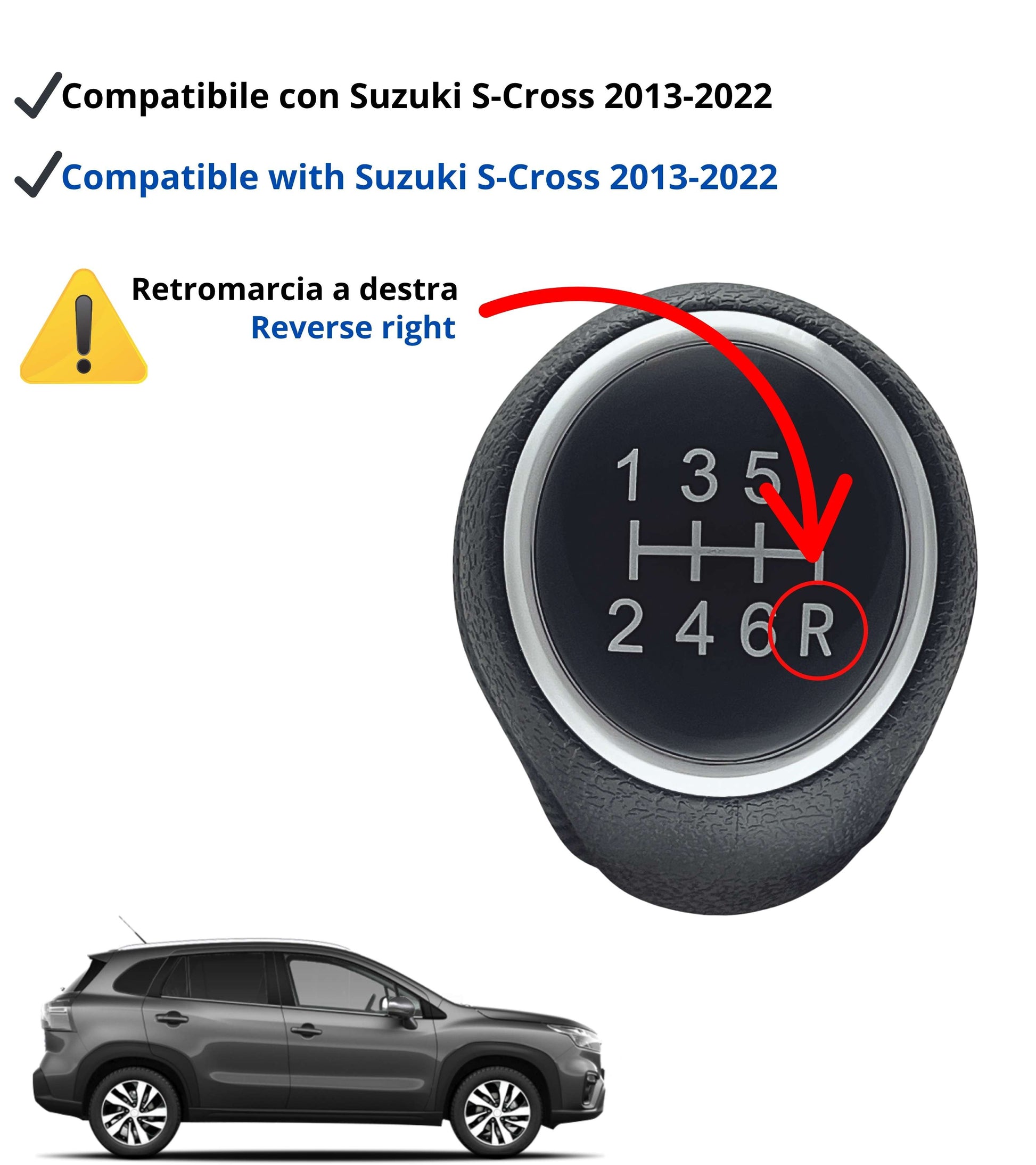 Pomello Leva Cambio 6 Marce Compatibile con Suzuki SX4, SX4 S-Cross (2013–2022) Vitara III (2015–2022), Nero con Filettatura Integrata