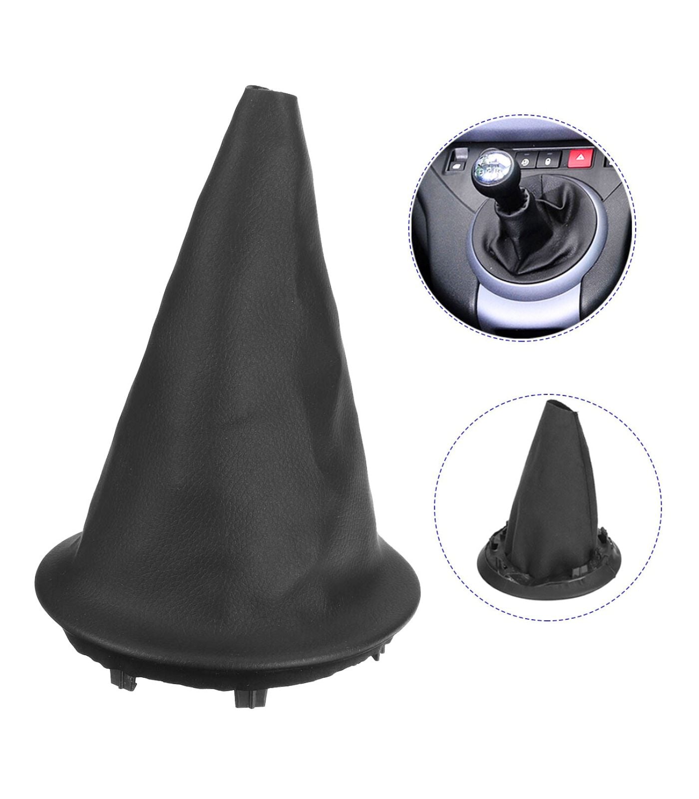 Set Cuffia in Similpelle Nera con Ghiera di Ritenzione per Leva Cambio Compatibile con auto  Citroen Berlingo III dal 2008 Peugeot Partner dal 2008