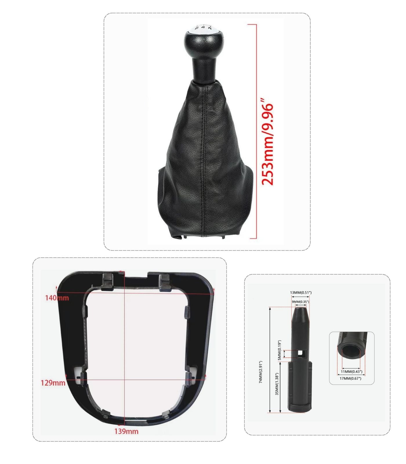 Set Pomello Cuffia Telaio e adattatore Compatibile con Peugeot 207