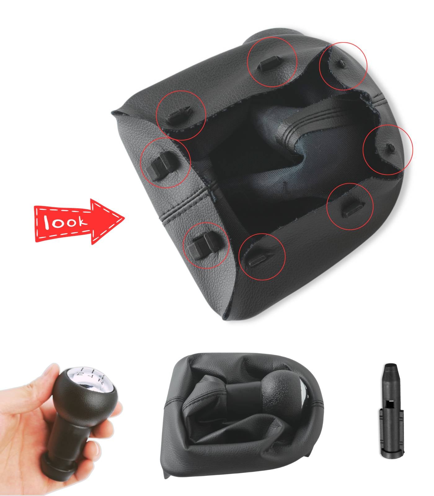 Set Pomello Cuffia Telaio e adattatore Compatibile con Peugeot 207