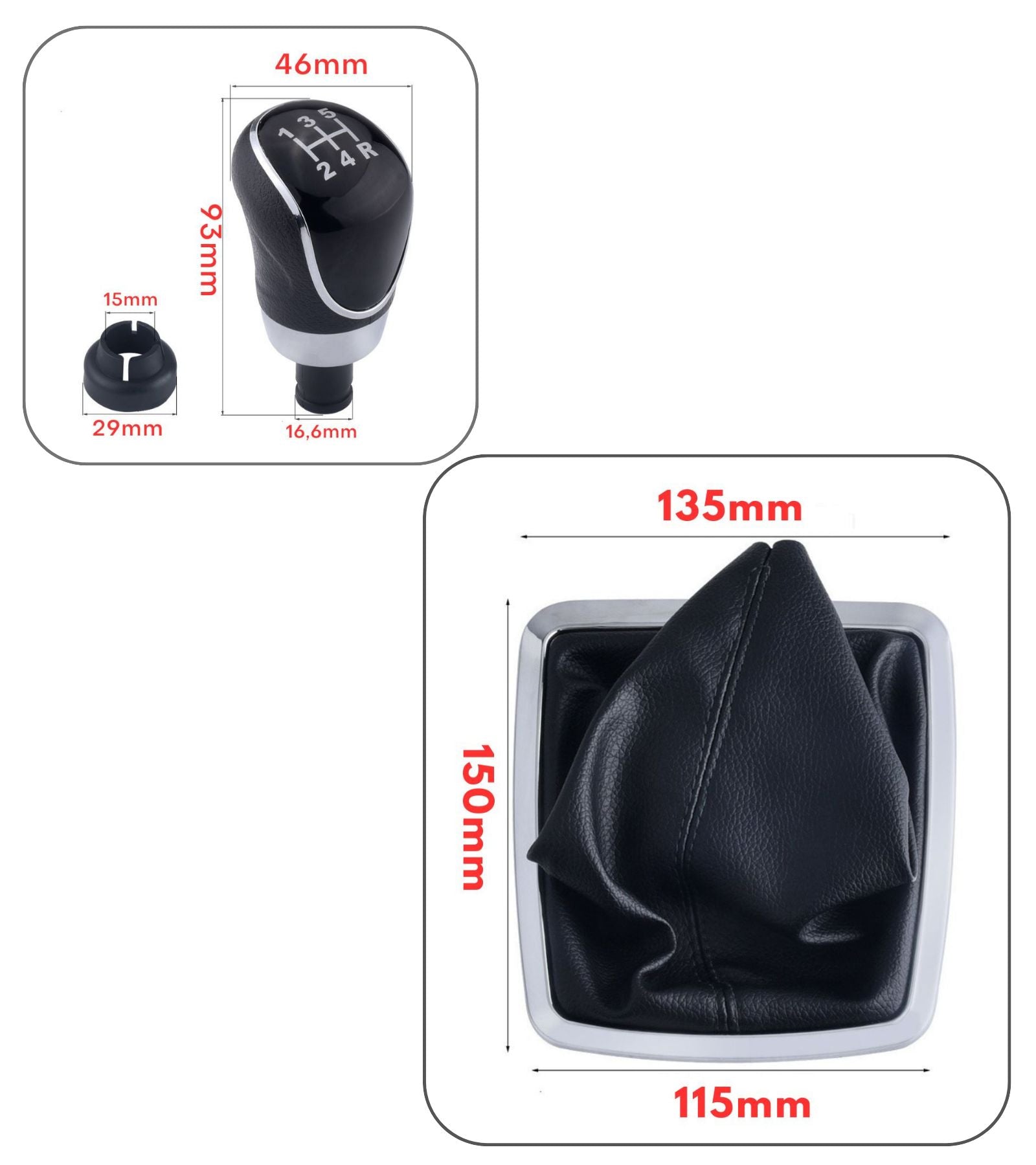 Set Pomello 5 marce e Cuffia per Leva Cambio Compatibile con Ford Focus MK2 MKII 2008-2014 con Cornice Big Frame