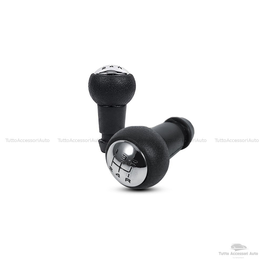 Pomello Leva Cambio Auto 5 Marce e Retromarcia per Autovetture Nero e Argento con Rifiniture Chrome Antipolvere
