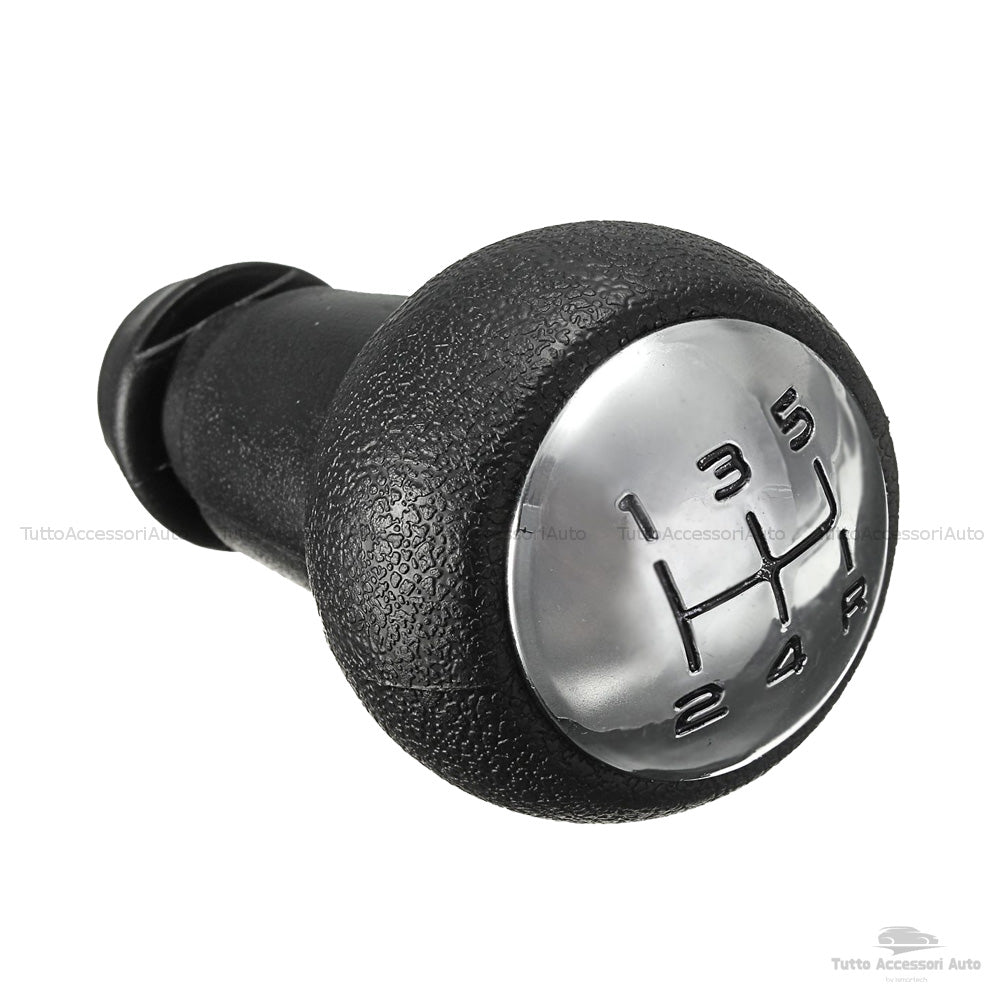 Pomello Leva Cambio Auto 5 Marce e Retromarcia per Autovetture Nero e Argento con Rifiniture Chrome Antipolvere