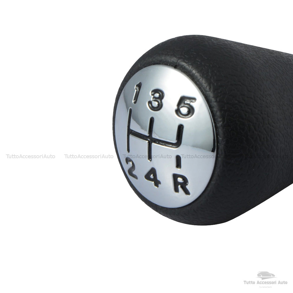 Pomello Leva Cambio Auto 5 Marce e Retromarcia per Autovetture Nero e Argento con Rifiniture Chrome Antipolvere