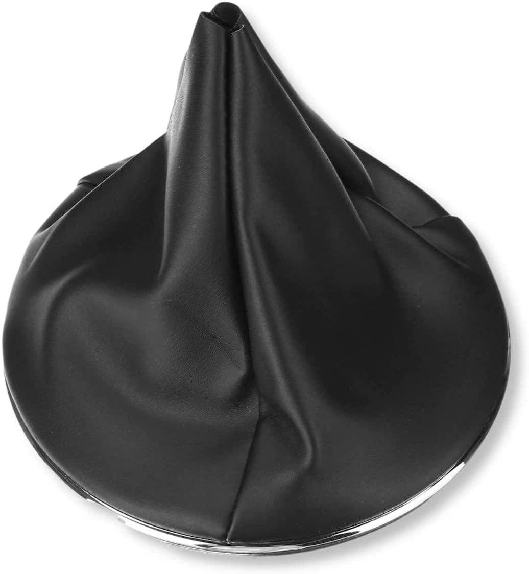 Set Pomello 5 marce + Cuffia in Ecopelle Nera Completa di Ghiera di Ritenzione e Cornice Anello Cromato per Leva Cambio Compatibile con Fiat 500 500C dal 2007 al 2015