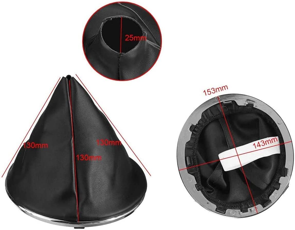 Set Pomello 5 marce + Cuffia in Ecopelle Nera Completa di Ghiera di Ritenzione e Cornice Anello Cromato per Leva Cambio Compatibile con Fiat 500 500C dal 2007 al 2015