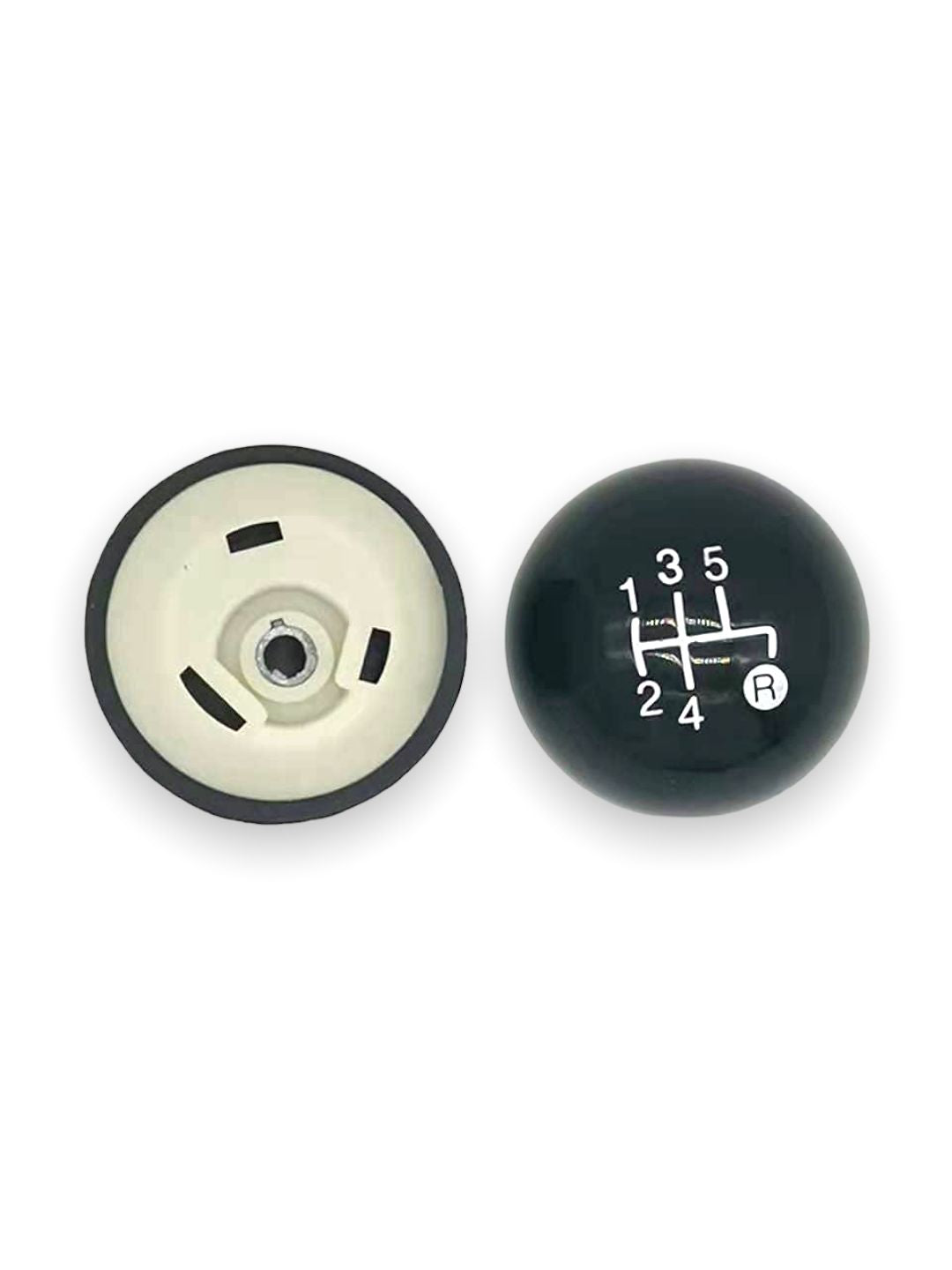 Set Pomello 5 marce + Cuffia in Ecopelle Nera Completa di Ghiera di Ritenzione e Cornice Anello Cromato per Leva Cambio Compatibile con Fiat 500 500C dal 2007 al 2015