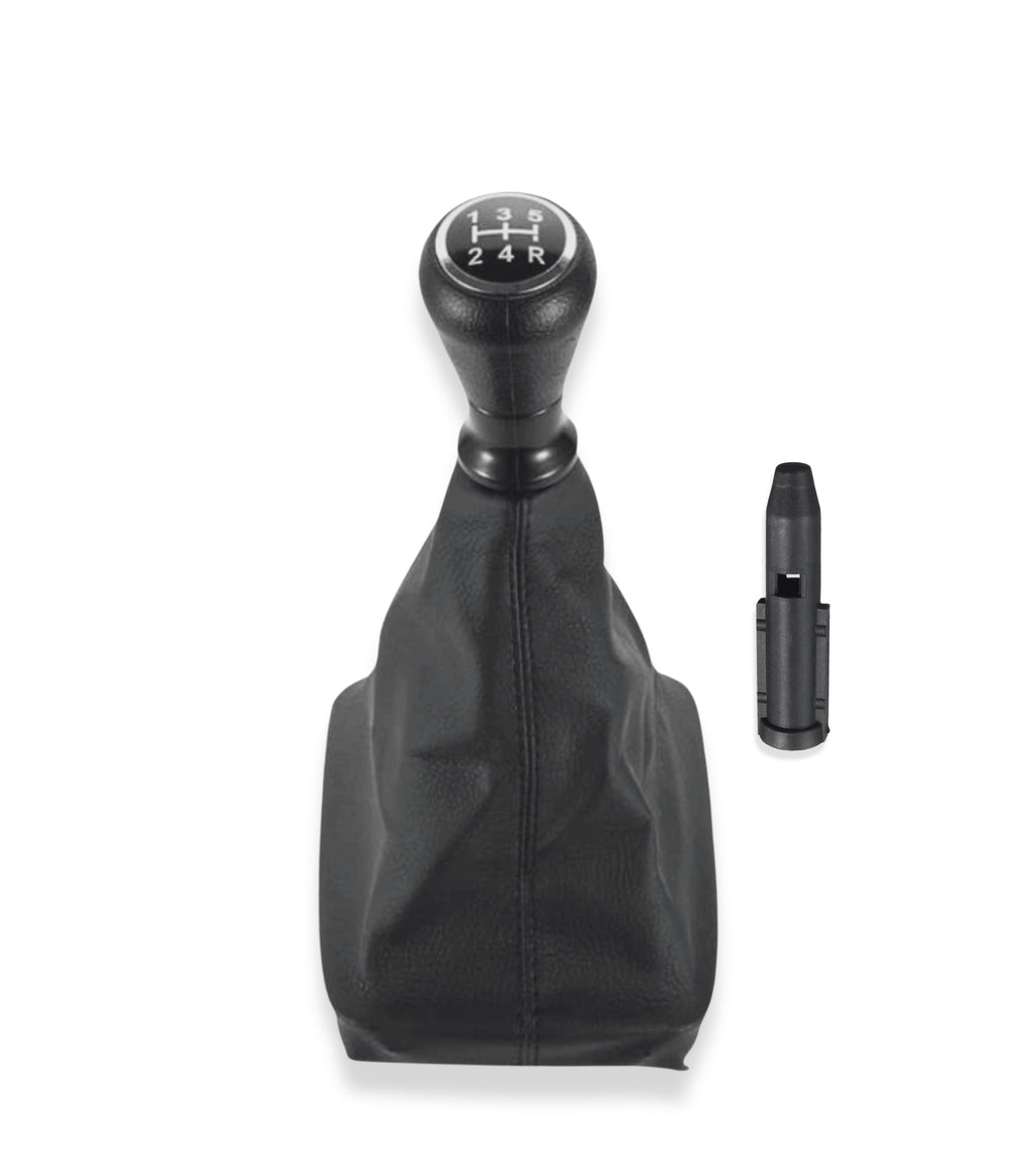 Kit per Leva Cambio Pomello Cambio 5 Marce con Cuffia Cuciture Rosse e Ghiera Compatibile con Peugeot 206 206+ 206 CC 206 SW, Retro Basso Destra