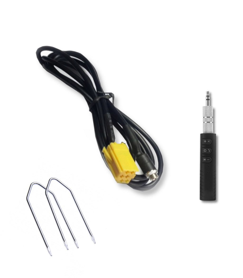 Cavo Aux Femmina per Radio Blaupunkt Compatibile con Fiat Punto 500 Panda + Ricevitore Bluetooth con Microfono Integrato per Vivavoce e Kit Estrazione