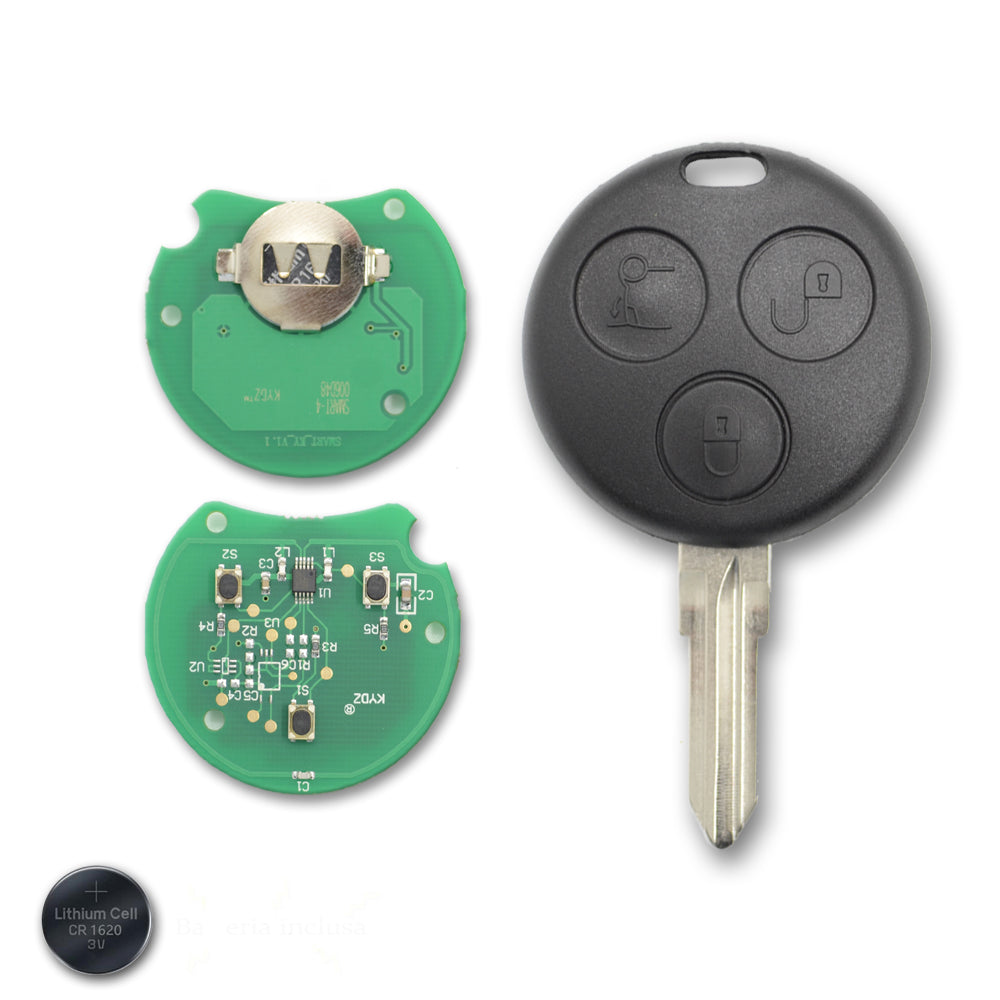 Chiave Guscio Telecomando 3 tasti Compatibile con Smart 450 Fortwo Forfour Frequenza 433 Mhz Chiave Completa di Chip Transponder Lama e Batteria 3V