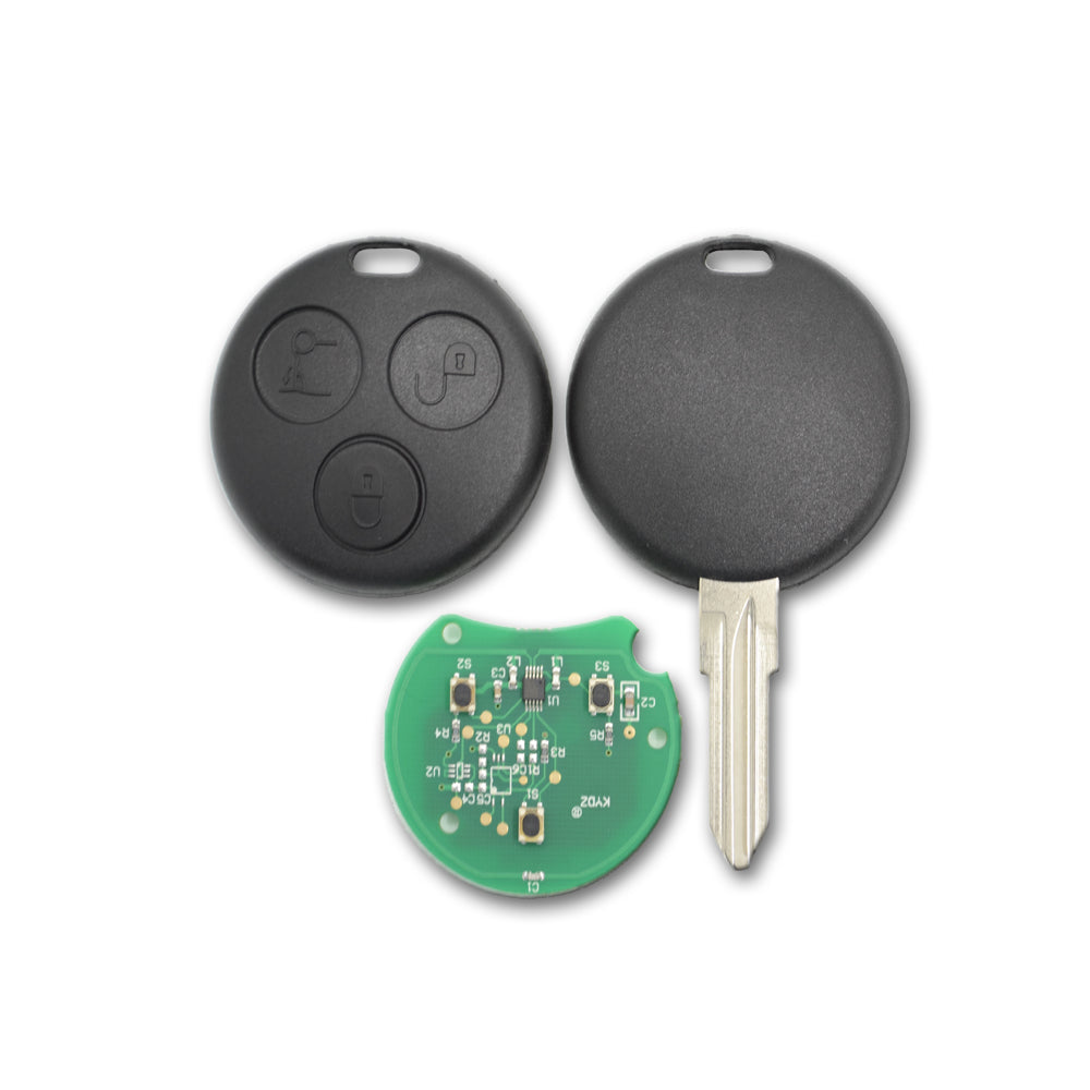 Chiave Guscio Telecomando 3 tasti Compatibile con Smart 450 Fortwo Forfour Frequenza 433 Mhz Chiave Completa di Chip Transponder Lama e Batteria 3V