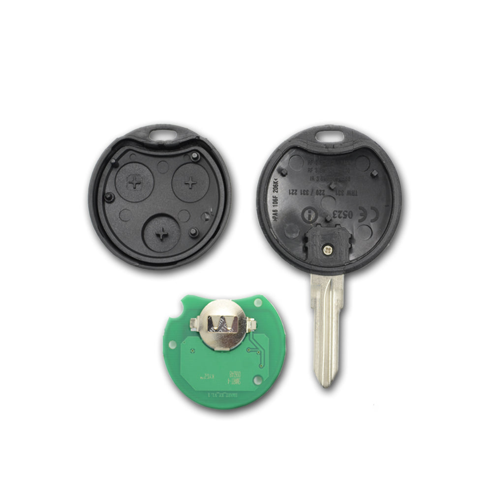 Chiave Guscio Telecomando 3 tasti Compatibile con Smart 450 Fortwo Forfour Frequenza 433 Mhz Chiave Completa di Chip Transponder Lama e Batteria 3V