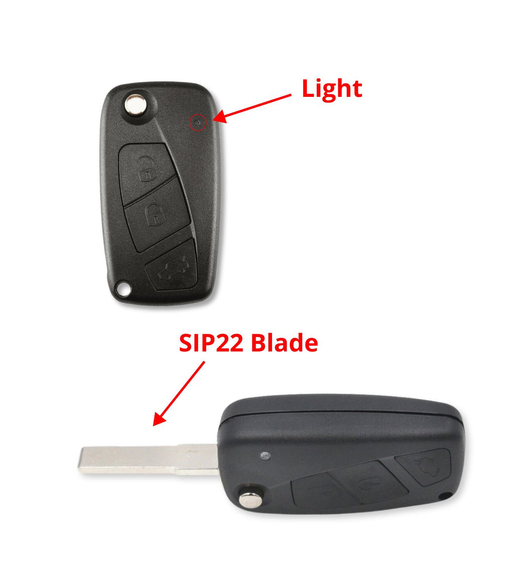 Chiave 3 Tasti per Chiave Telecomando Compatibile con Fiat Punto Evo Ducato Stilo 500 con Lama SIP22 non intercambiabile e Vano Batteria Laterale