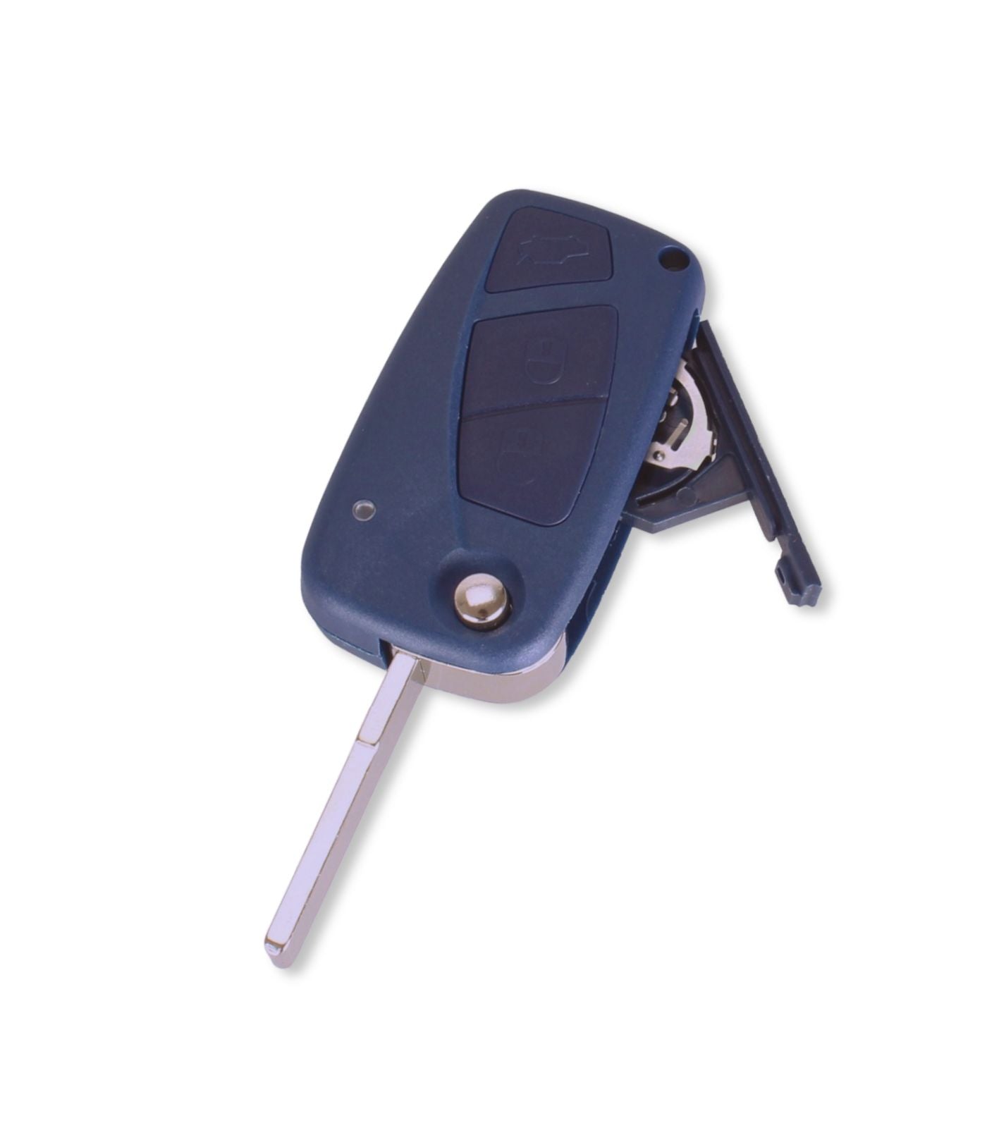 Chiave 3 Tasti per Telecomando Compatibile con Fiat Punto Evo Ducato Stilo 500, Guscio Blu Lama non intercambiabile SIP22 e Vano Batteria Laterale