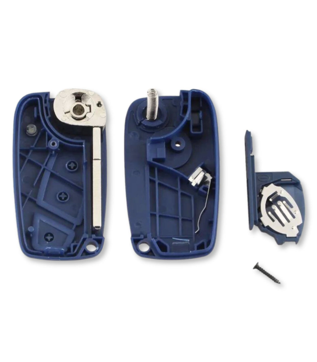 Chiave 3 Tasti per Telecomando Compatibile con Fiat Punto Evo Ducato Stilo 500, Guscio Blu Lama non intercambiabile SIP22 e Vano Batteria Laterale